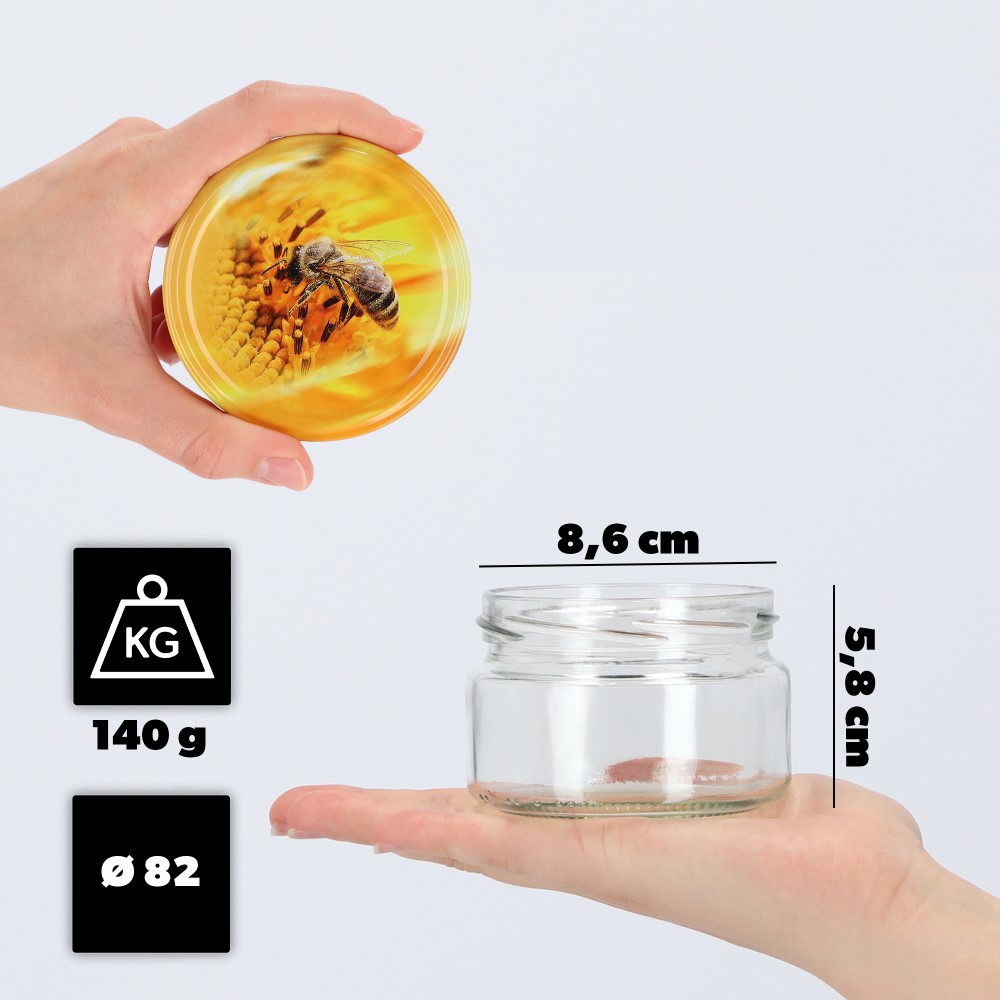Słoiki na przetwory Denia 250ml 10szt fi 82 mm + wieczko "Pszczoła"