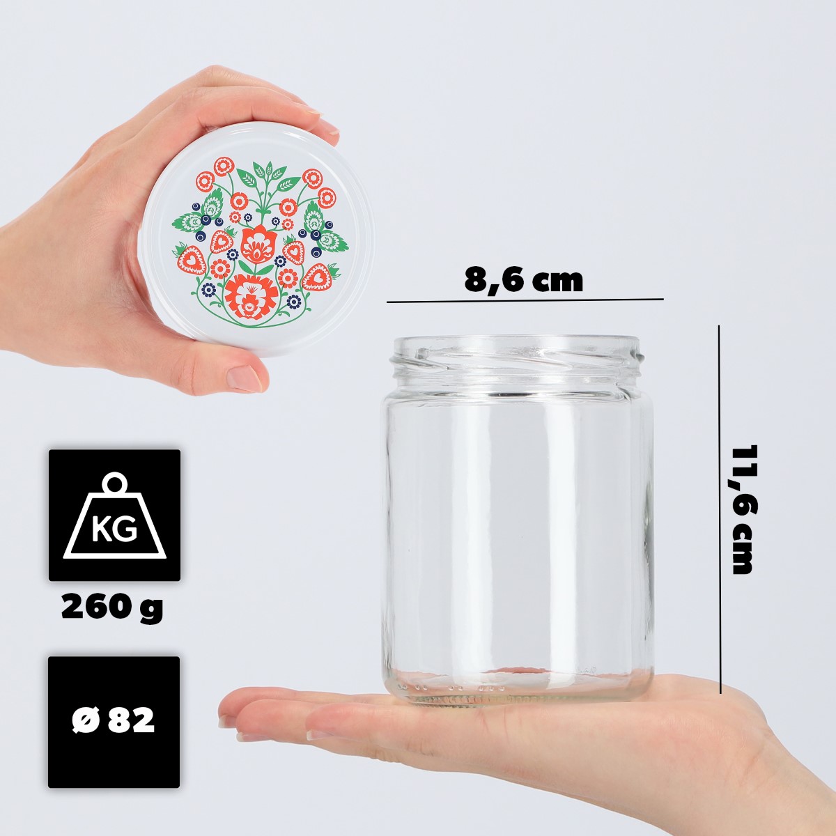 Słoiki na przetwory Maki 540ml 48szt fi 82 mm + wieczka "Folklor"