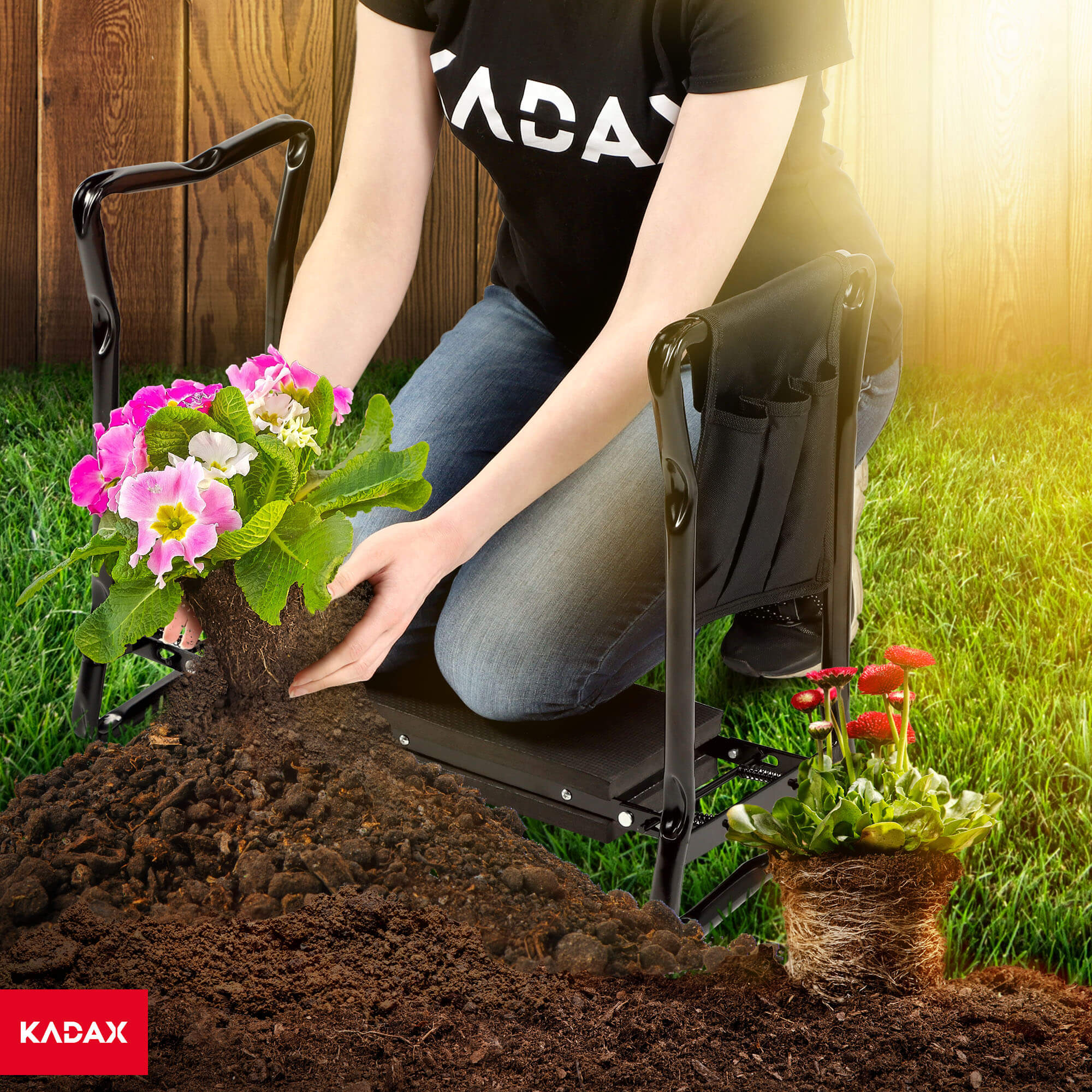 Klęcznik ogrodowy 3w1 59 x 49 cm, czarny