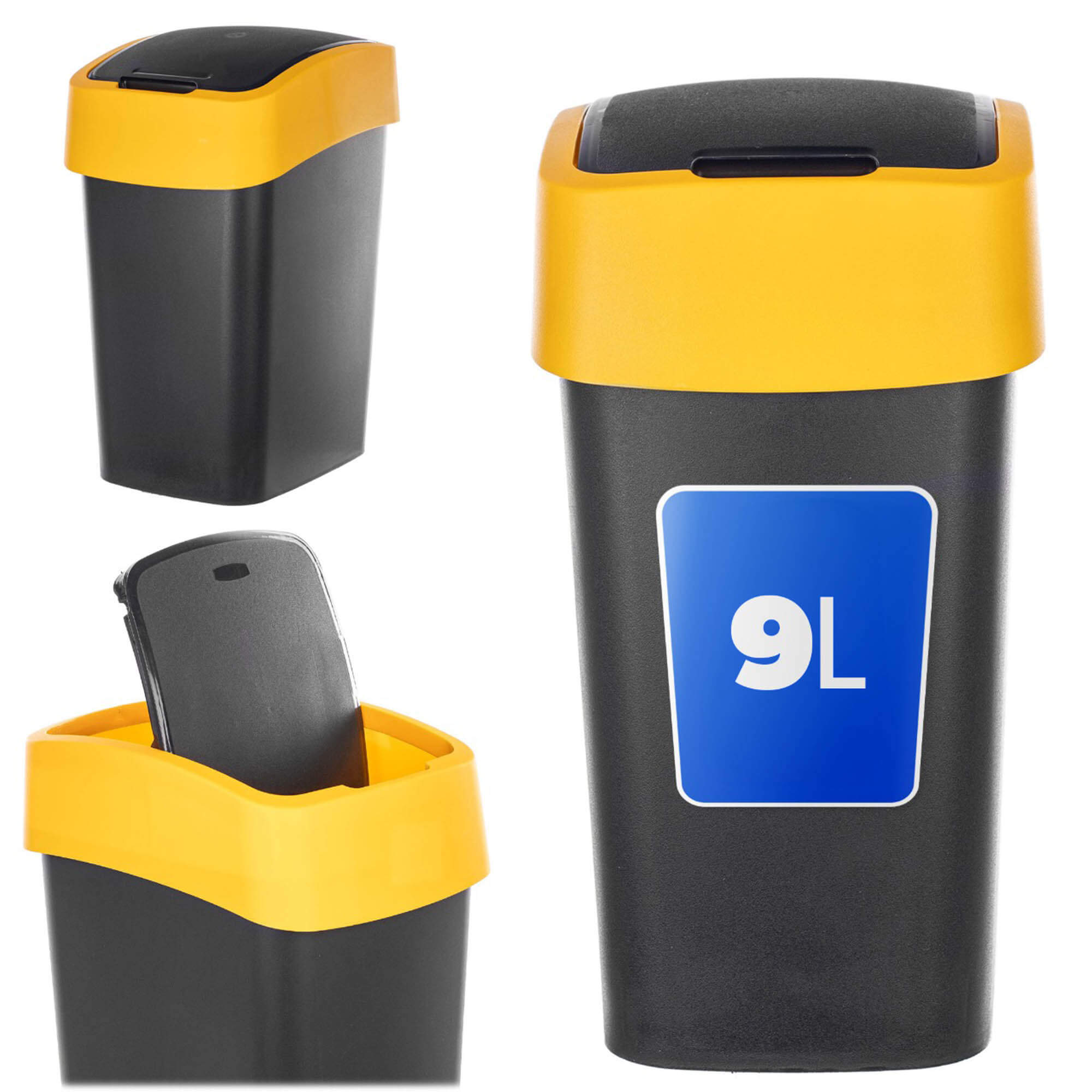 Kosz na śmieci Curver Flip Bin 9L czarno-żółty
