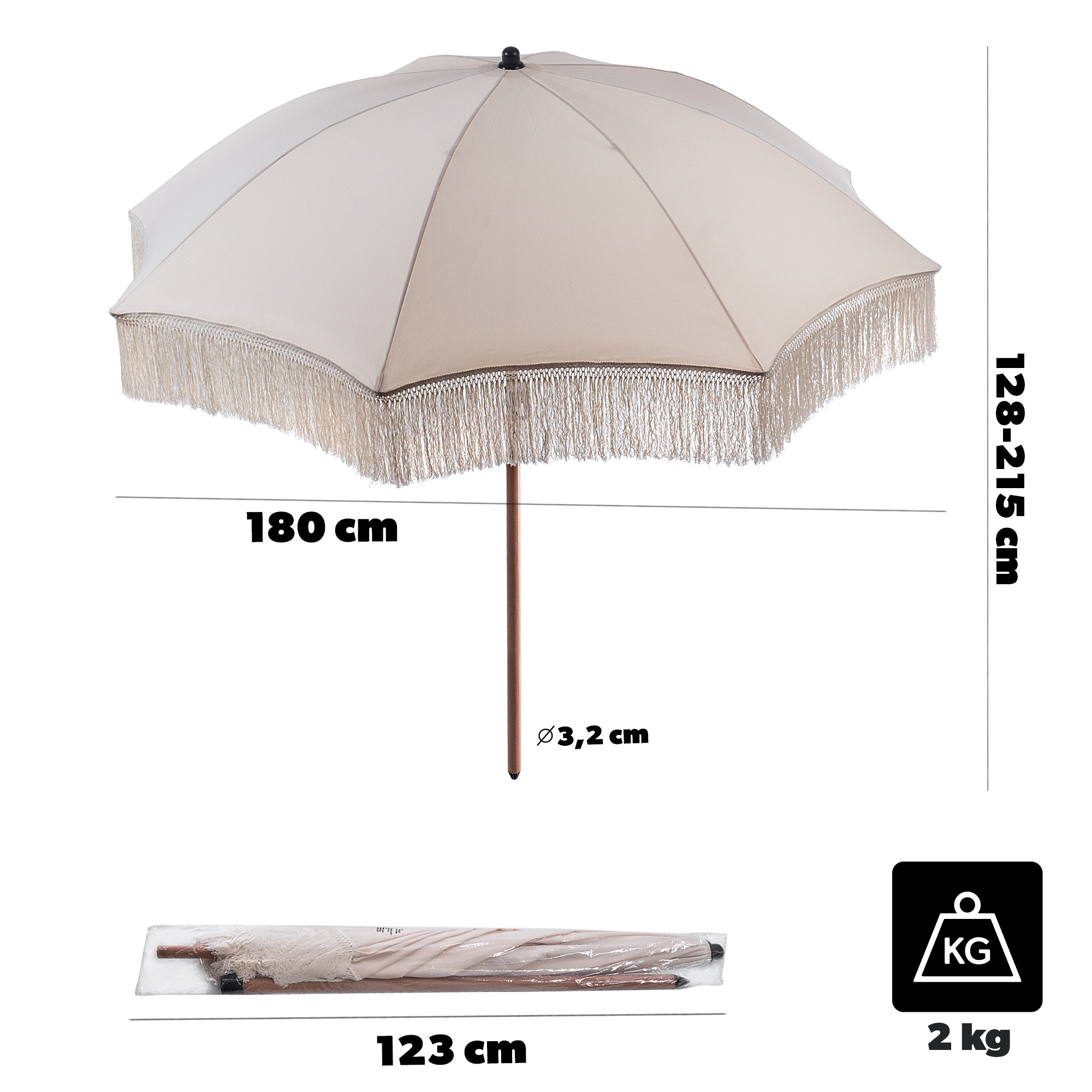 Parasol ogrodowy Lapafo z frędzlami 180cm