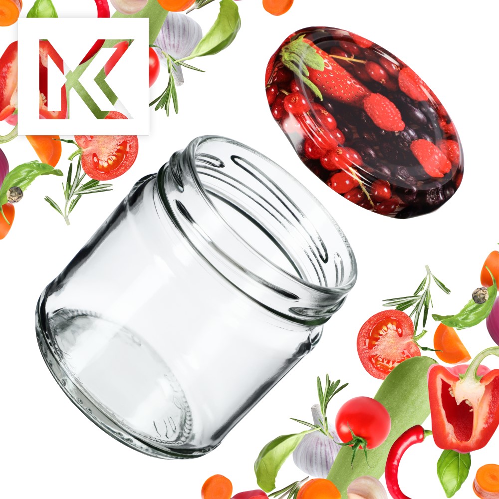 Słoiki na przetwory Lerma 200ml 20szt fi 66 mm + wieczka "Owoce leśne"