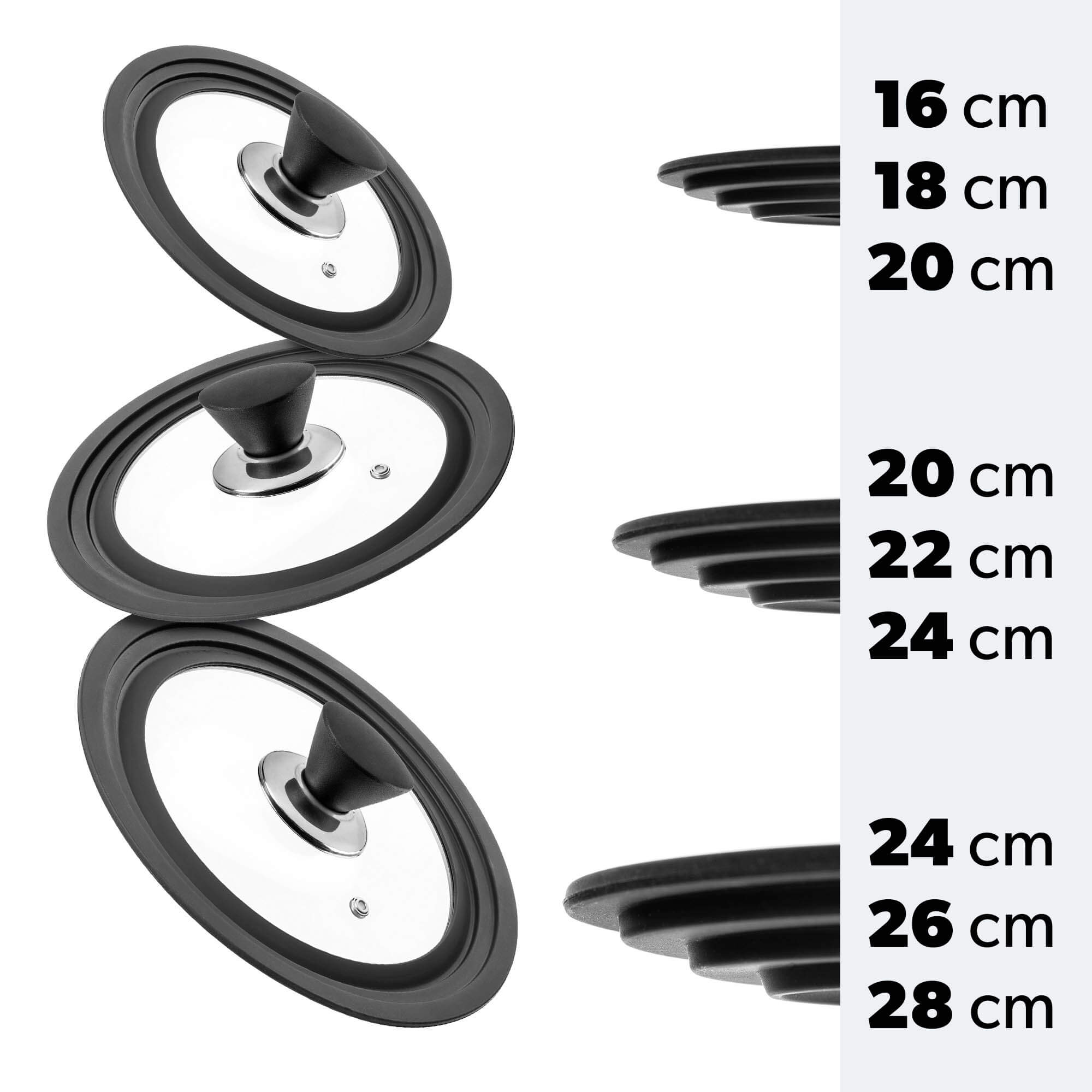 Pokrywa szklana multisize Aiola na garnek 16-20 cm z srebrno-czarnym uchwytem