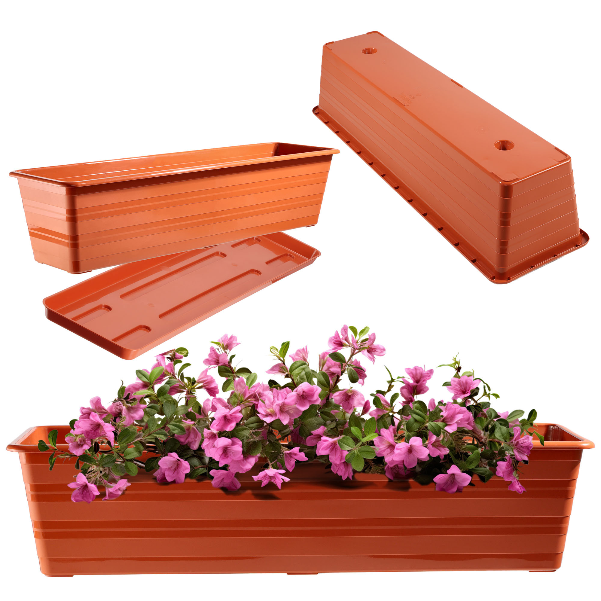 Doniczka balkonowa Cati 60 cm + podstawka 60 cm, terrakota