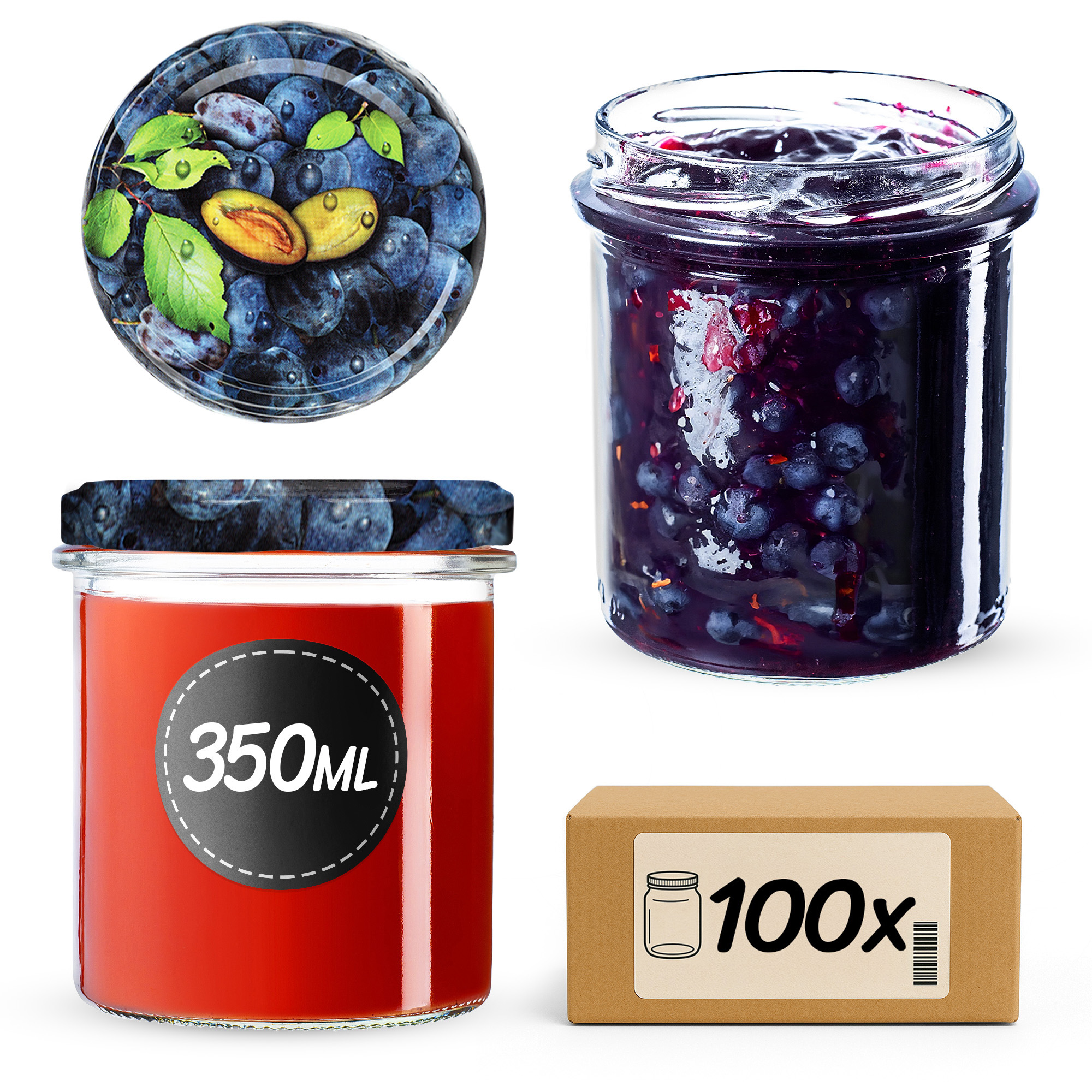 Słoiki na przetwory Avila 350ml 100szt fi 82 mm + wieczka "Śliwki"