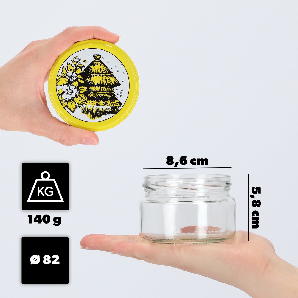 Słoiki na przetwory Denia 250ml 50szt fi 82 mm + wieczko "Pszczoły"