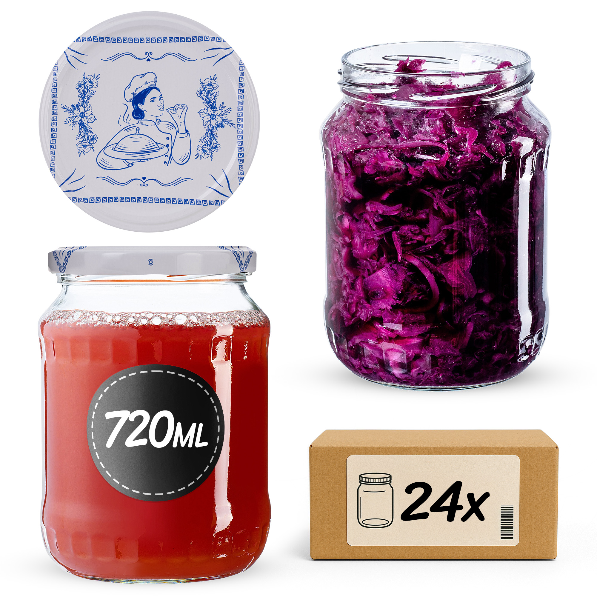 Słoiki na przetwory Jukka 720ml fi 82 mm 24szt + wieczko Makatka