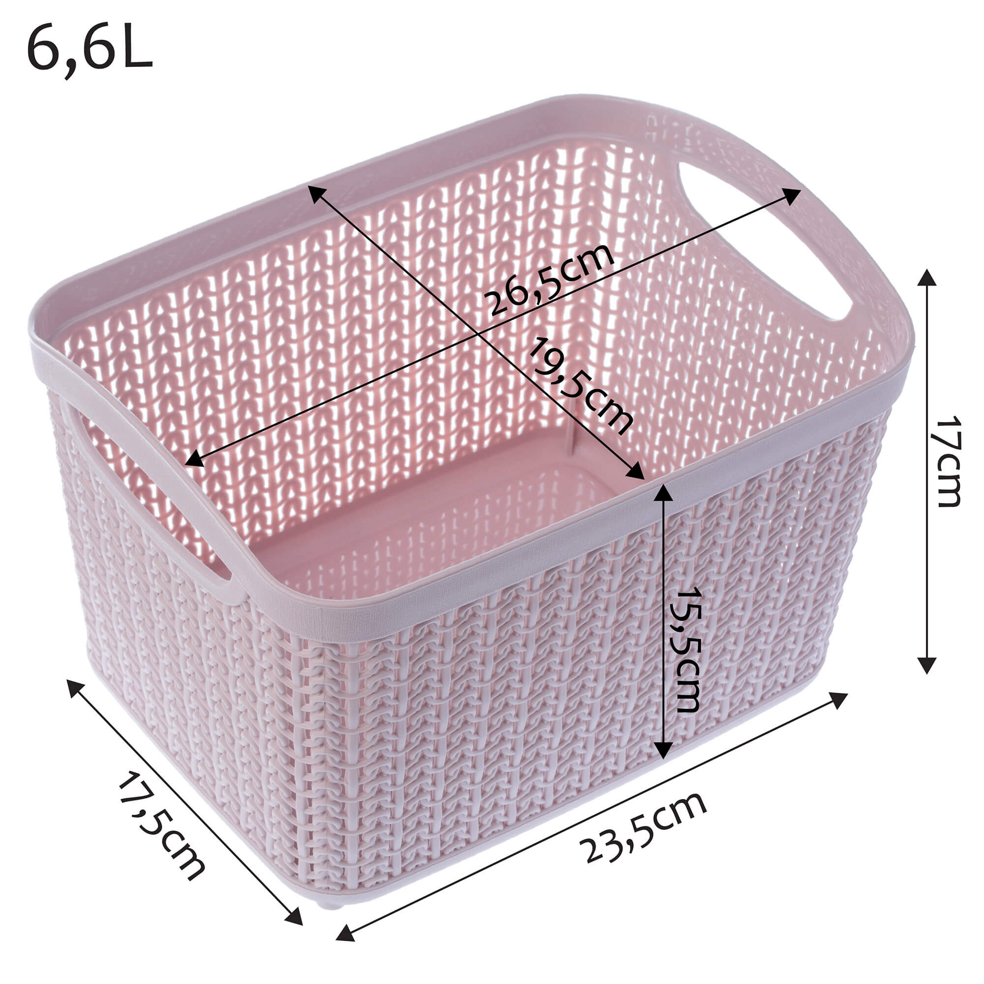 Koszyk plastikowy prostokątny 6.6L, różowy