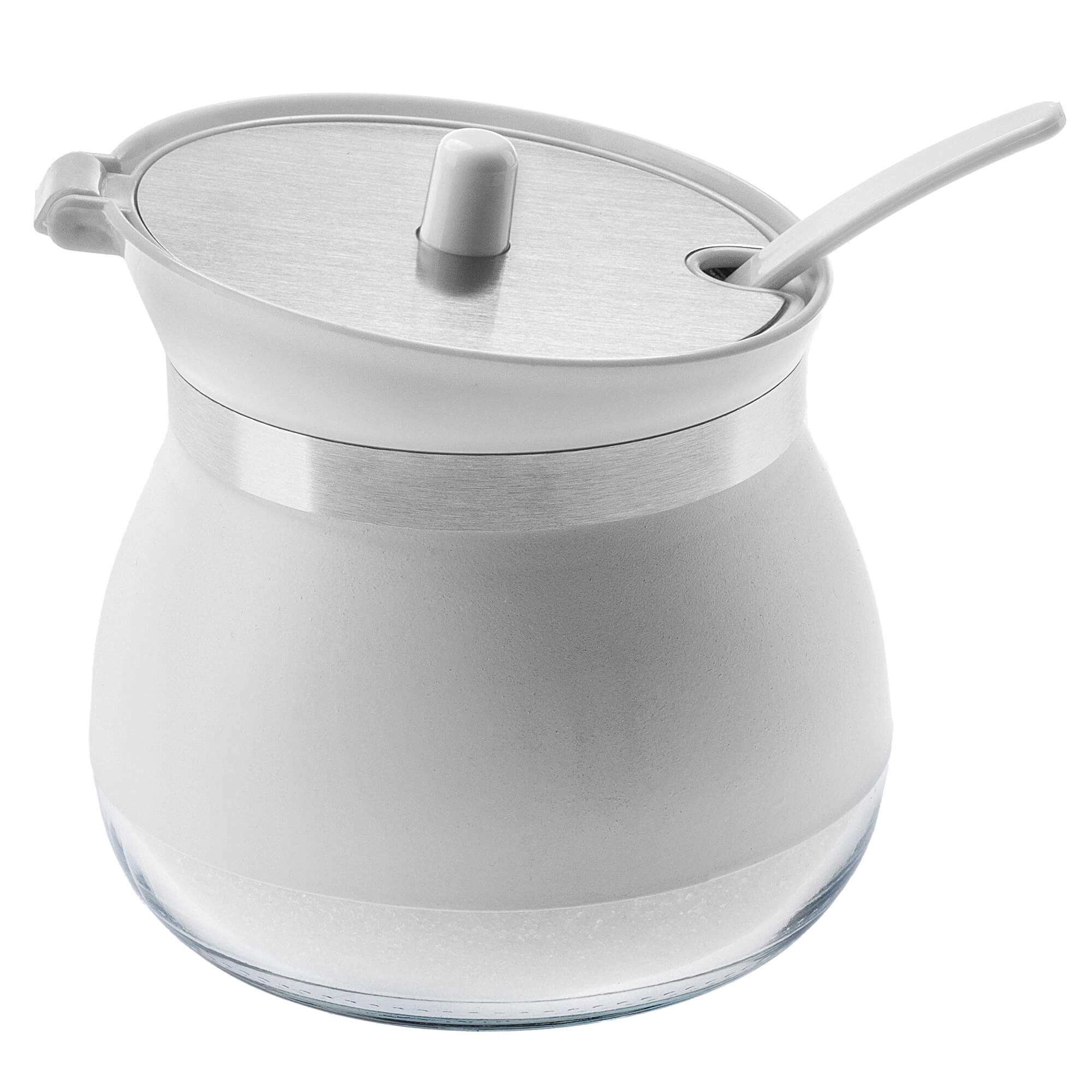 Cukiernica szklana z łyżeczką Lerin 270 ml, biała
