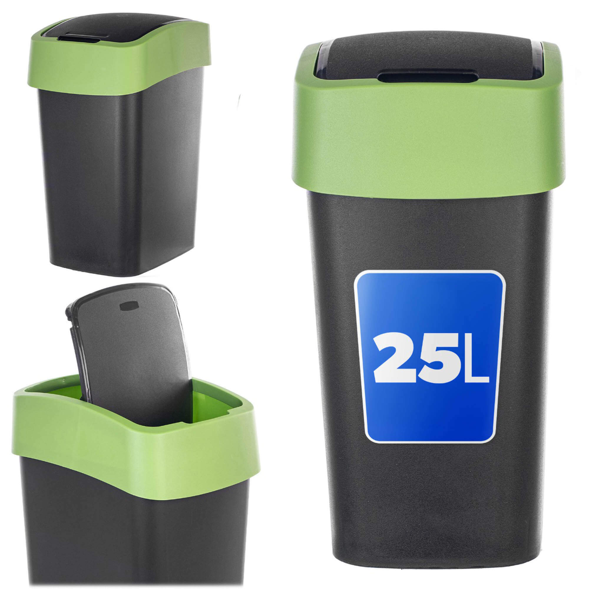 Kosz na śmieci Curver Flip Bin 25L czarno-zielony