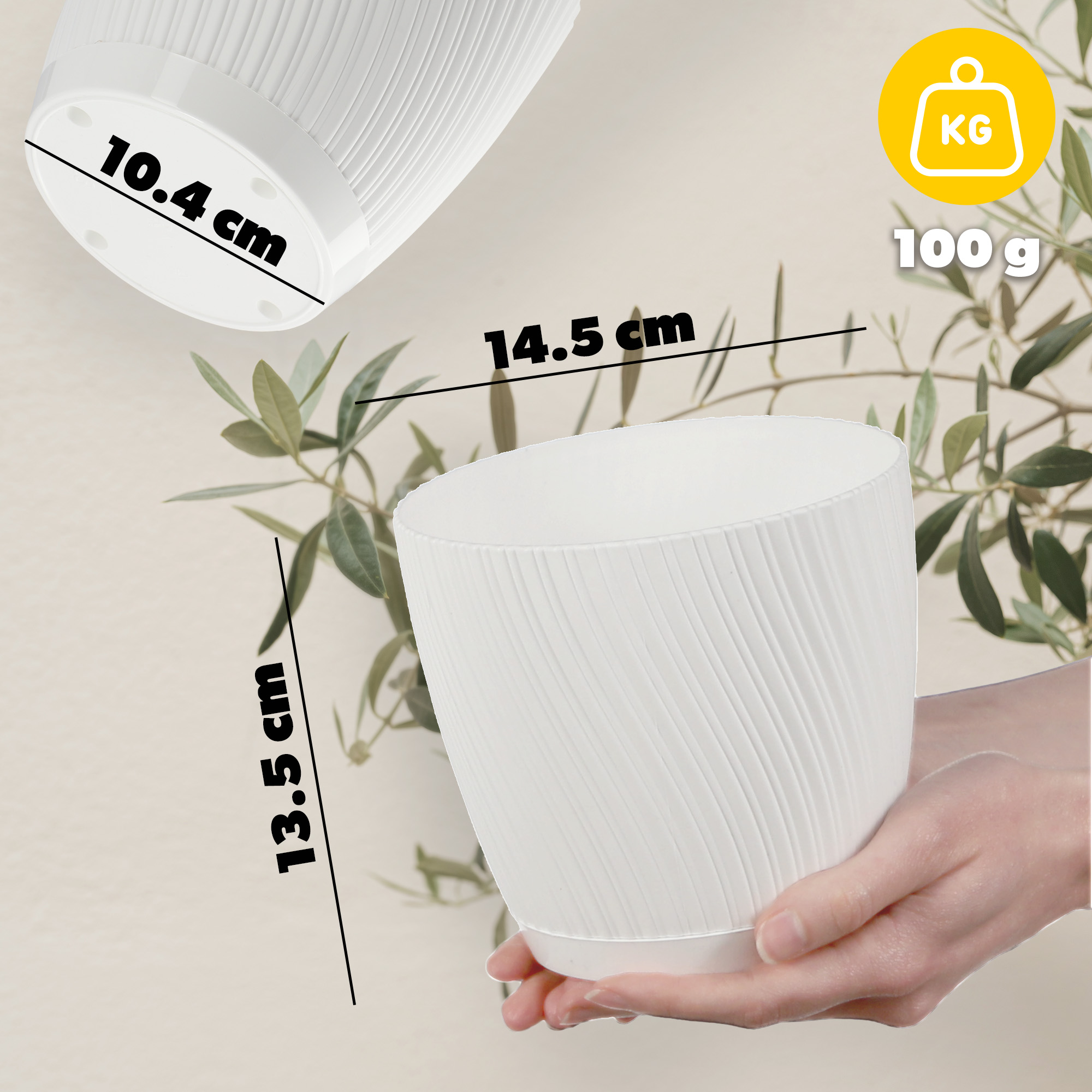 Doniczka z podstawką Tubas 15 cm, biała