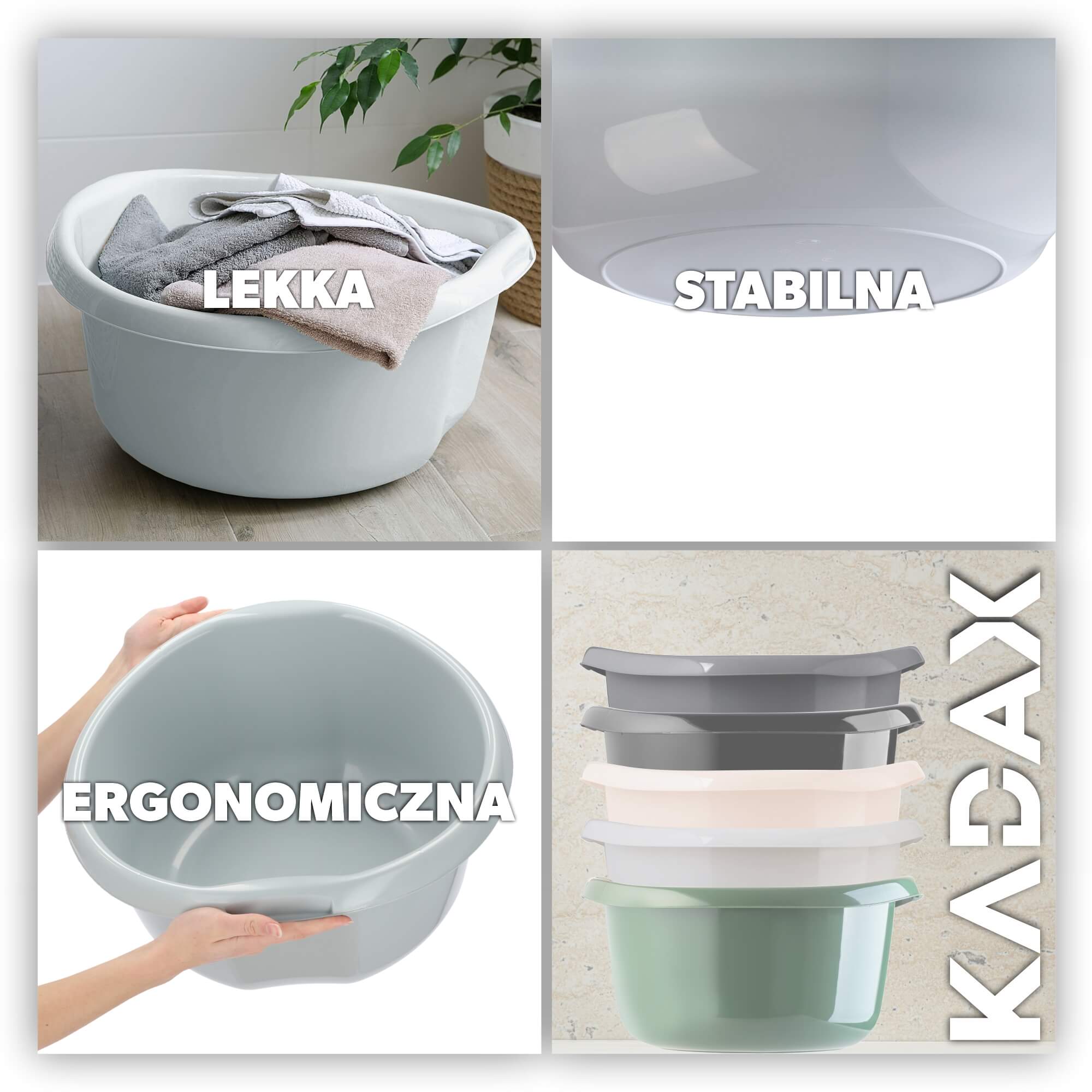 Miednica plastikowa z uchwytami 20L, szara