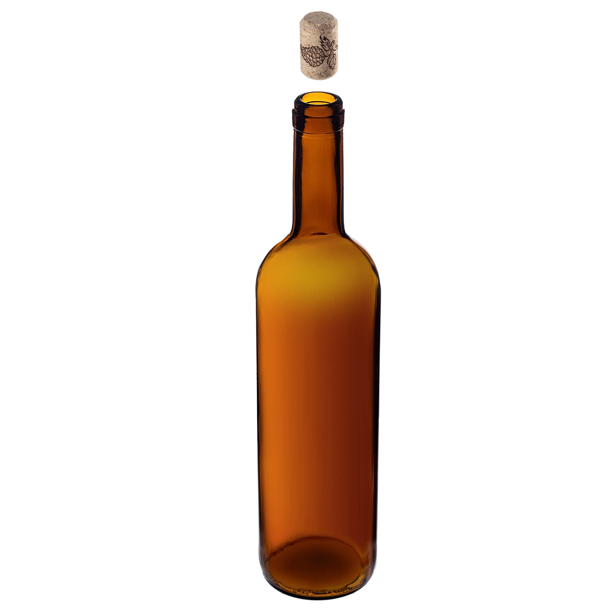 Butelka na wino Biagio 750ml brązowa z korkiem aglomerowanym 30 szt.