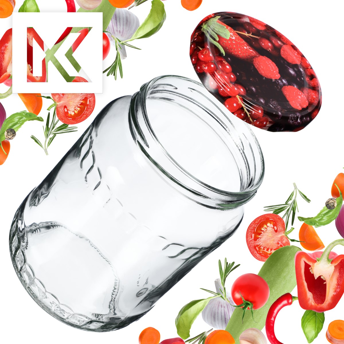 Słoiki na przetwory Jukka 720ml 64szt fi 82 mm + wieczka "Owoce leśne"