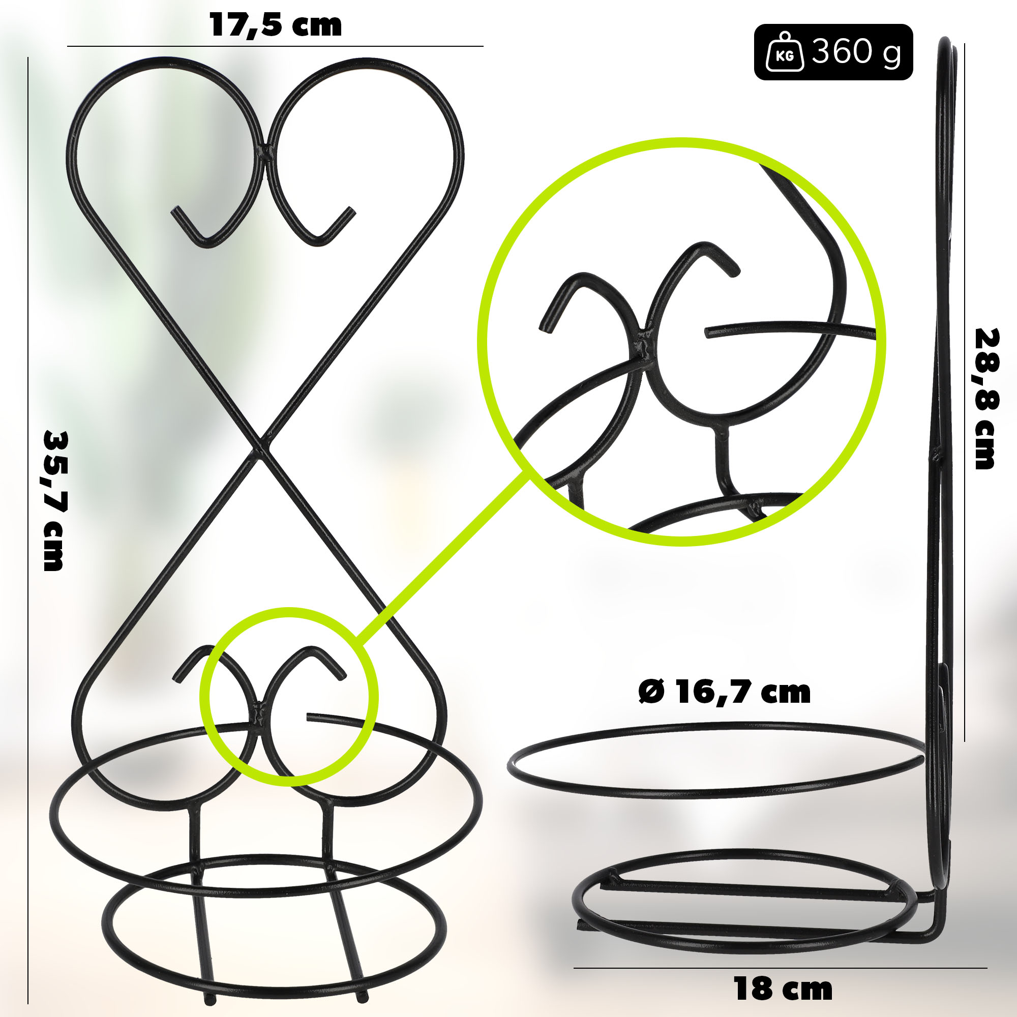 Kwietnik wiszący metalowy 35 x 17,5 cm, czarny