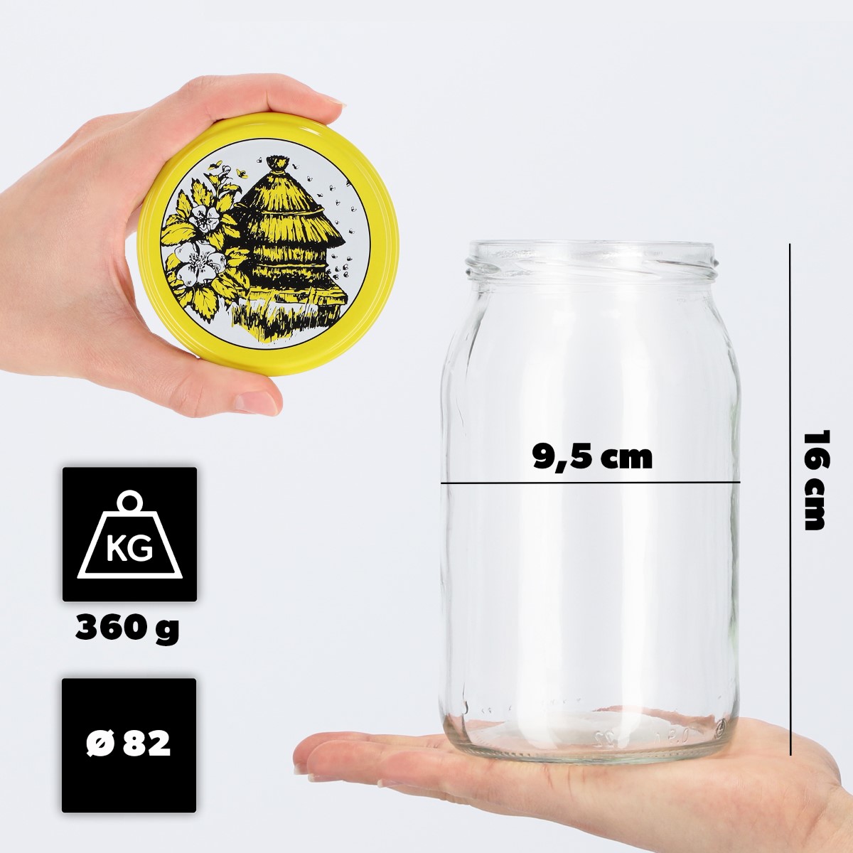 Słoiki na przetwory Simo 900ml 8szt fi 82 mm + wieczka "Pszczoły"