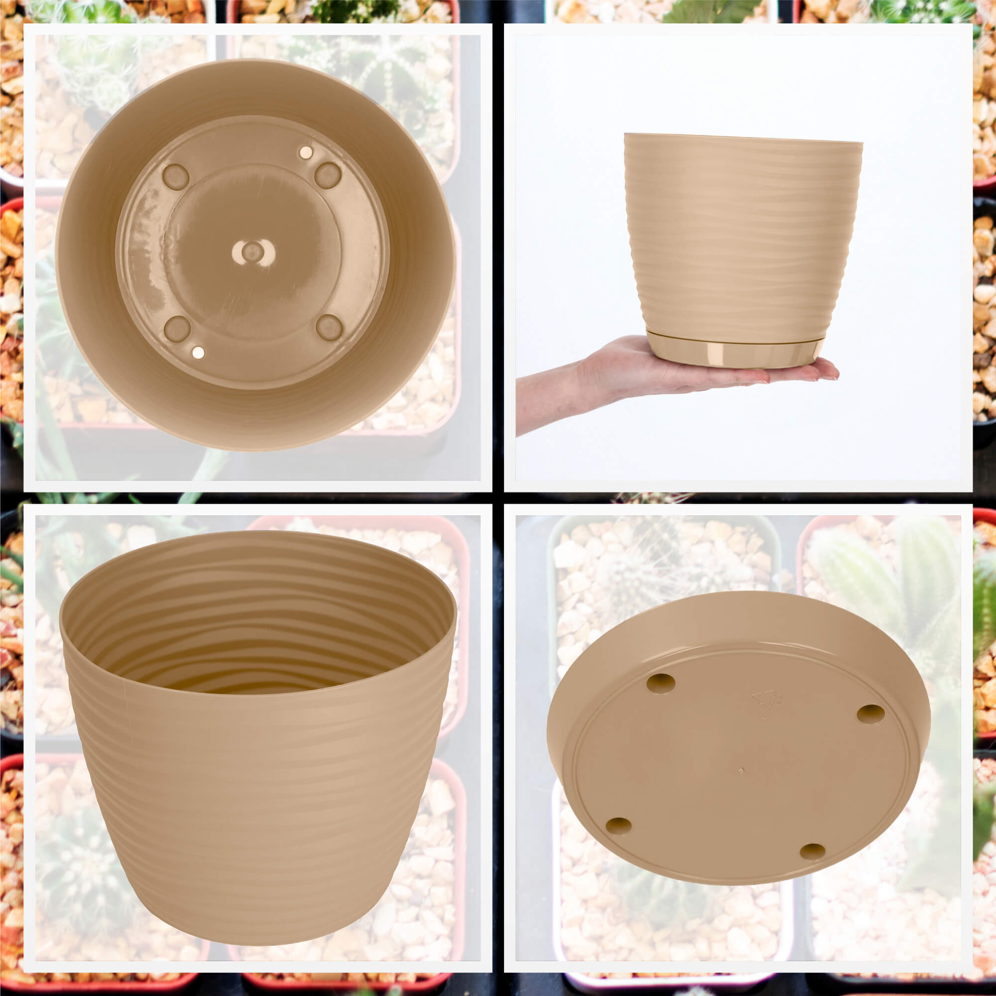 Doniczka z podstawką Temara 17 cm, cafe latte