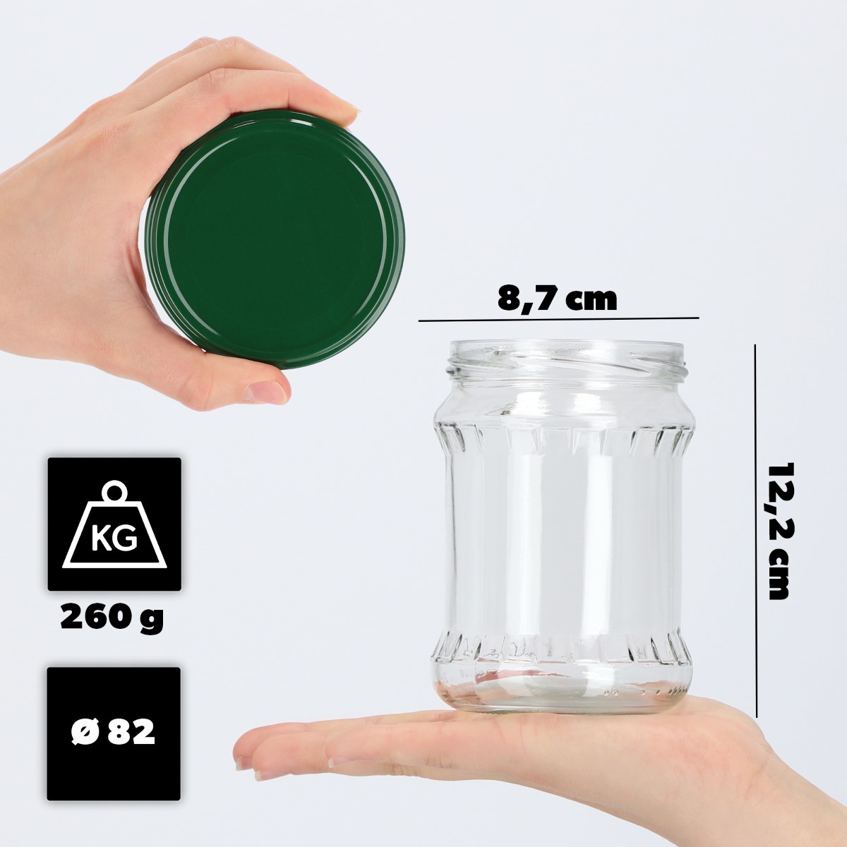 Słoiki na przetwory Kisko 500ml 24szt fi 82 mm + wieczka zielone