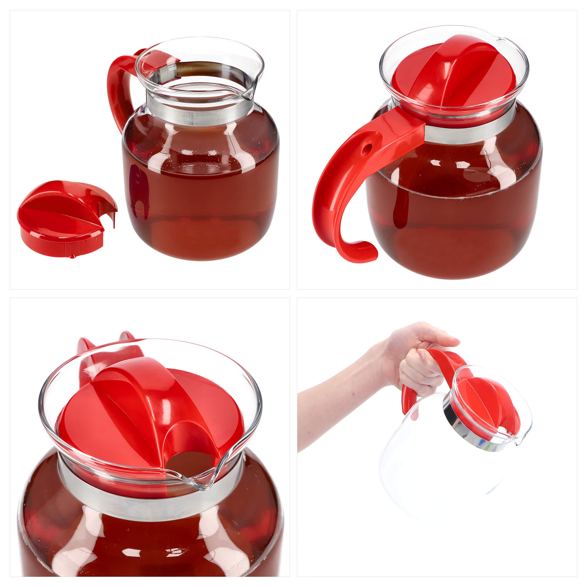 Dzbanek z pokrywką do herbaty Naveil, 1,5L czerwony
