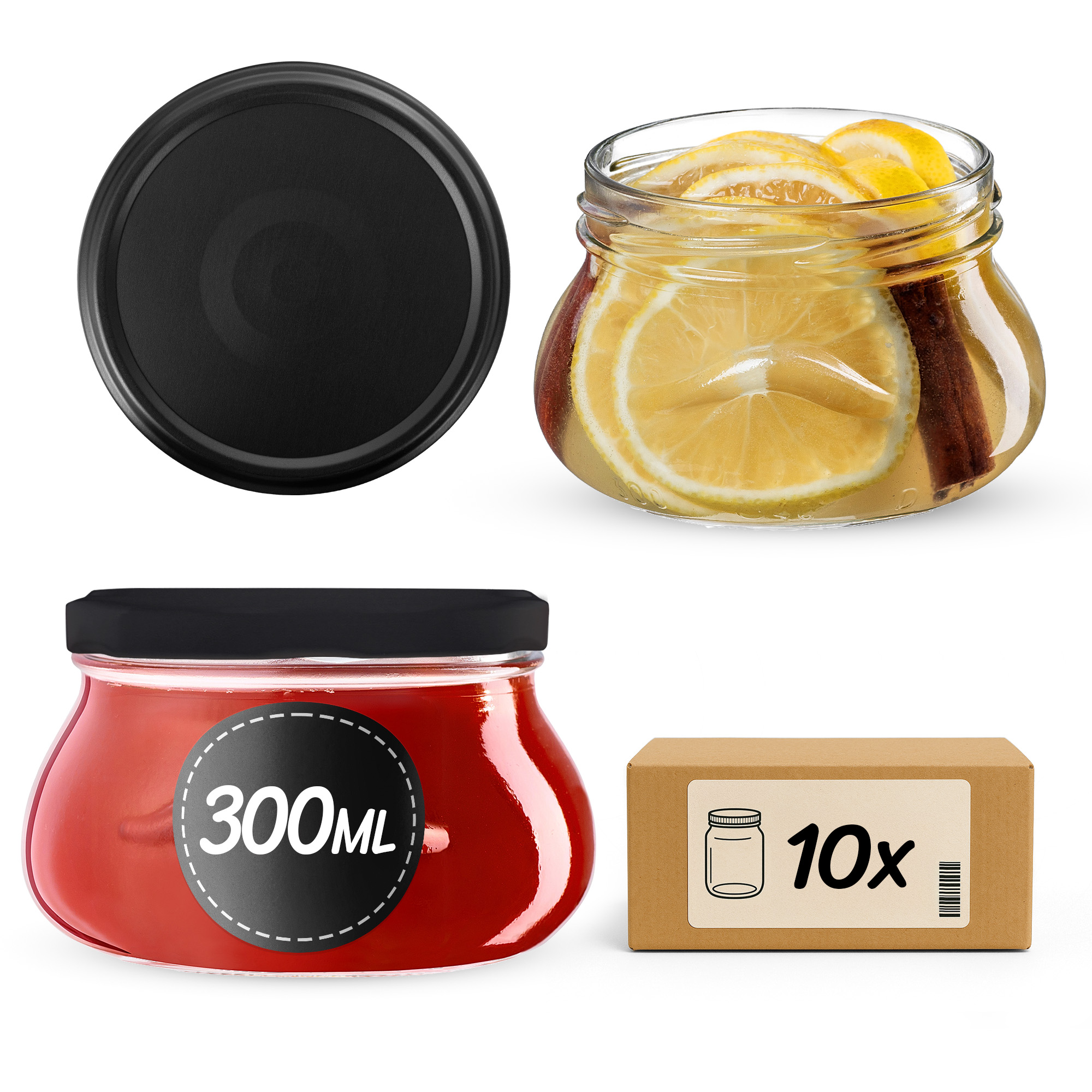 Słoiki na przetwory Raja 300ml fi 82 mm 10szt + wieczko Czarny mat