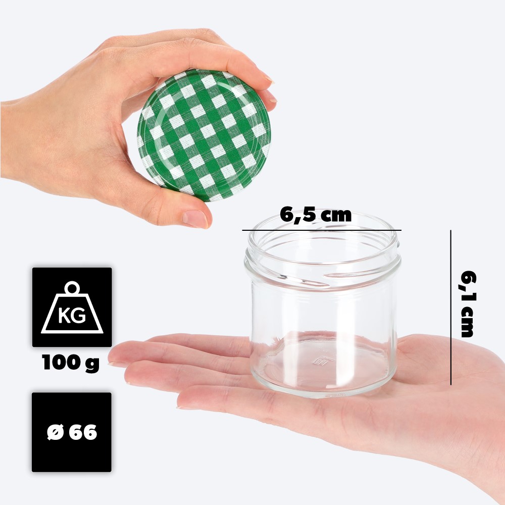 Słoiki Vigo 140ml 100szt fi 66 mm + wieczko "Zielona krata"