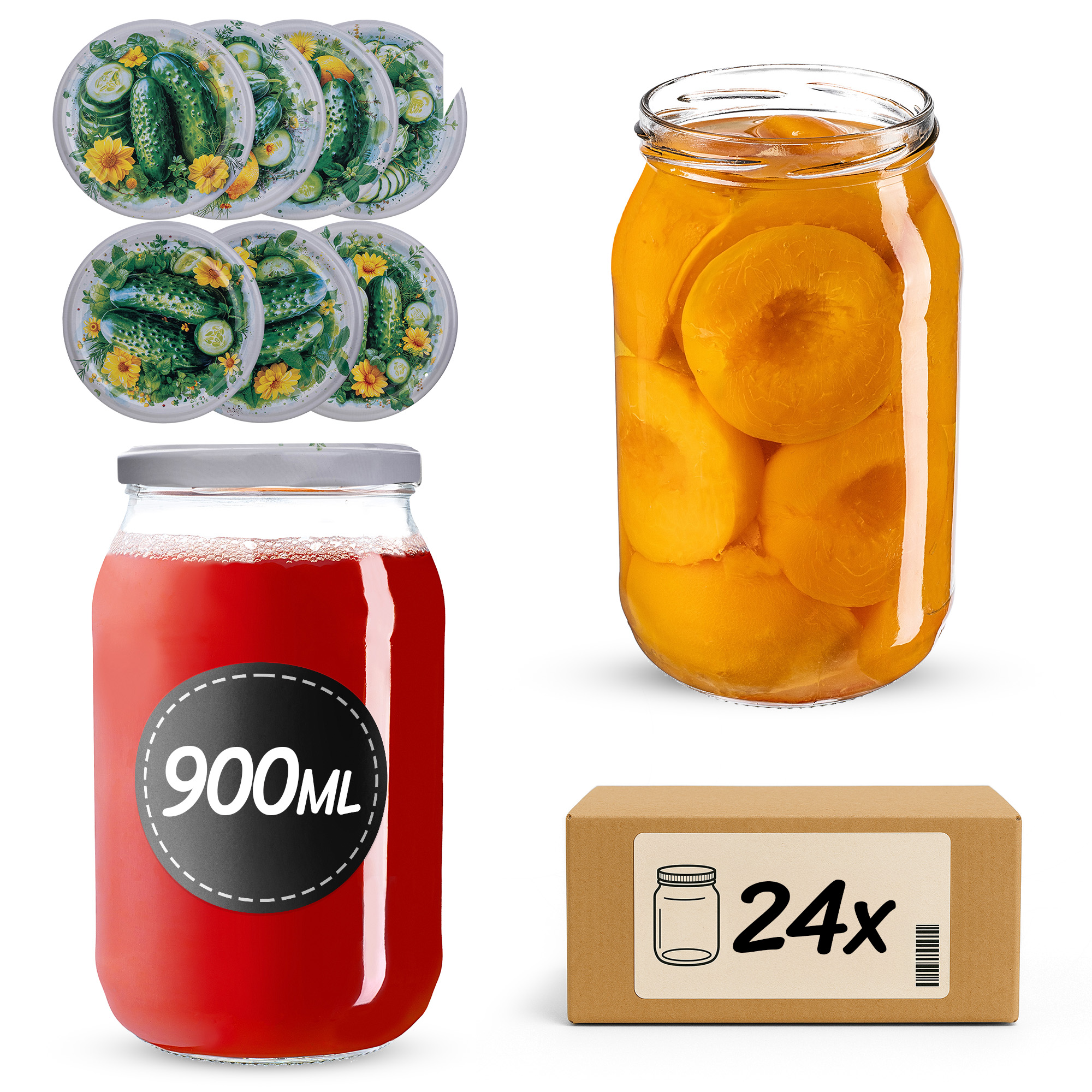 Słoiki na przetwory Simo 900ml fi 82 mm 24szt + wieczko Kompozycja ogórkowa