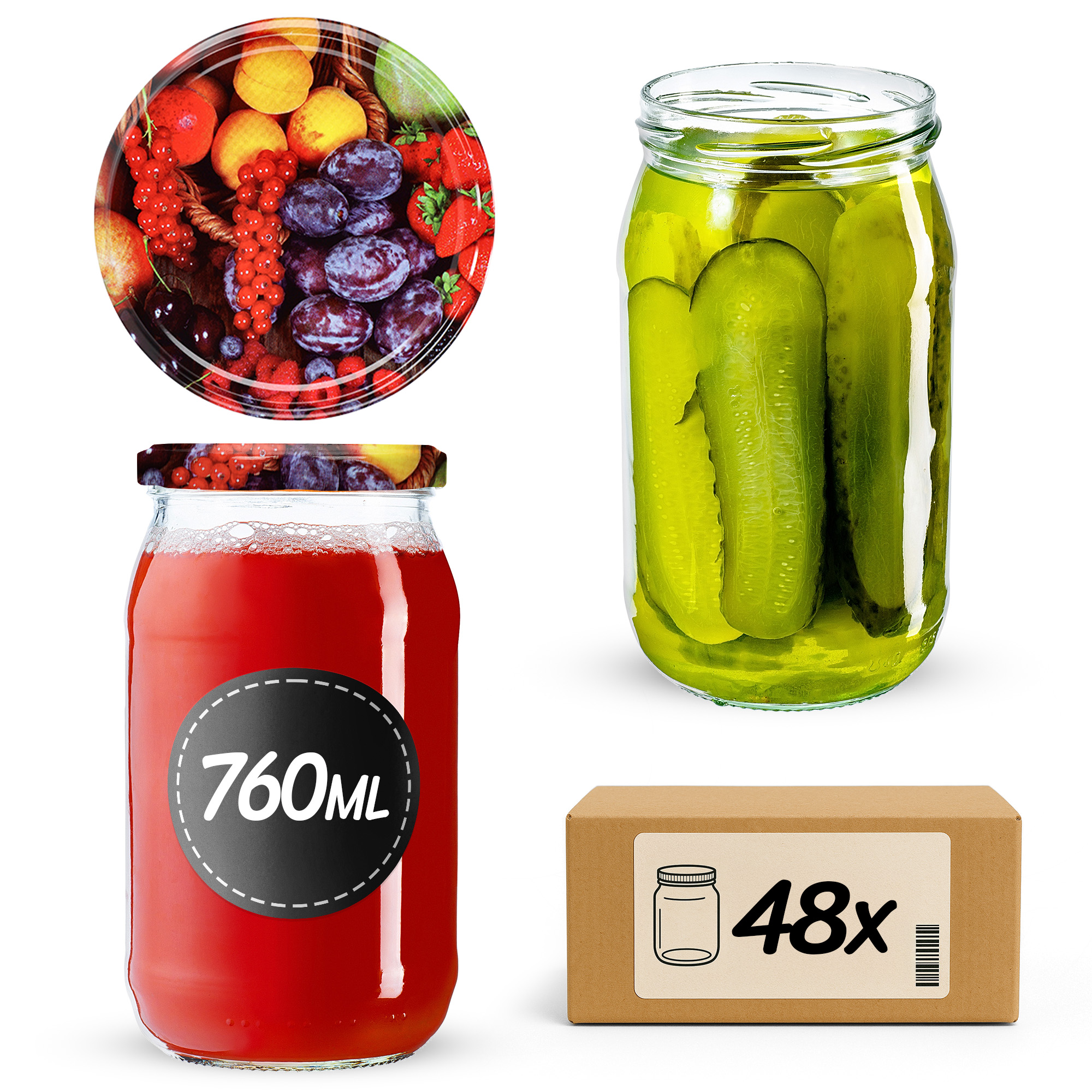 Słoiki na przetwory Niva 760ml 48szt fi 82 mm + wieczka "Owoce"