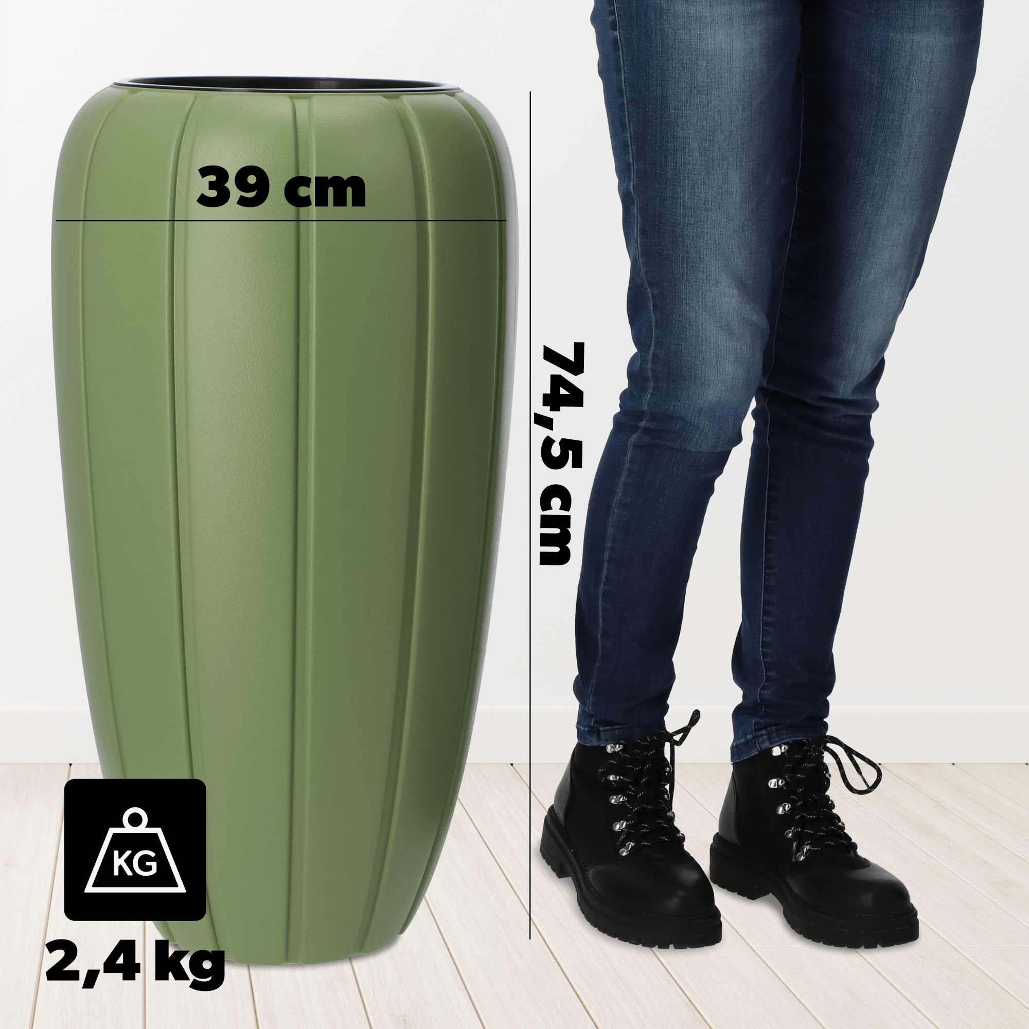 Donica na kwiaty z wkładem Pale 74 cm, zieleń