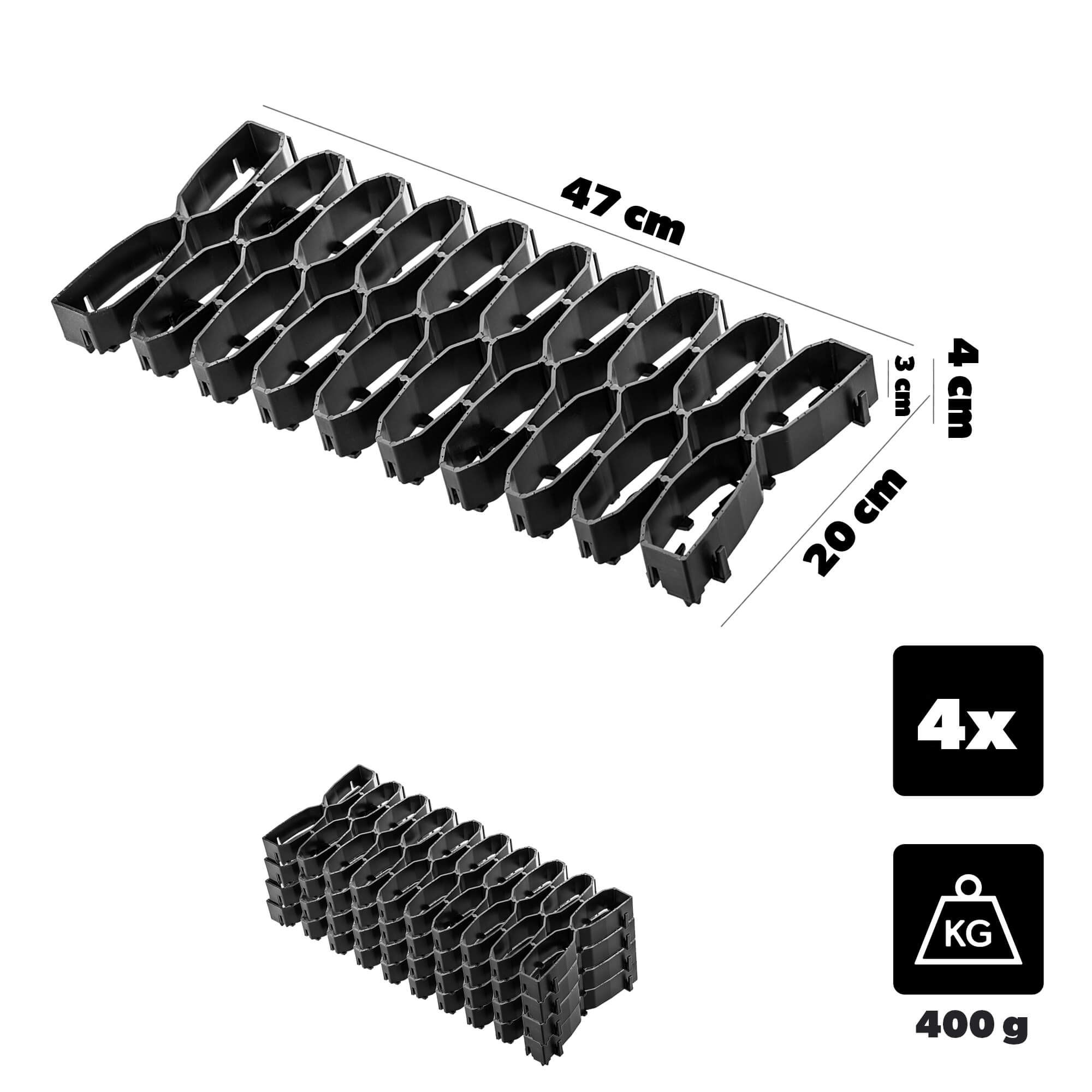 Kratka trawnikowa Montaron pod roboty koszące 47 x 20 cm czarna 10 szt.