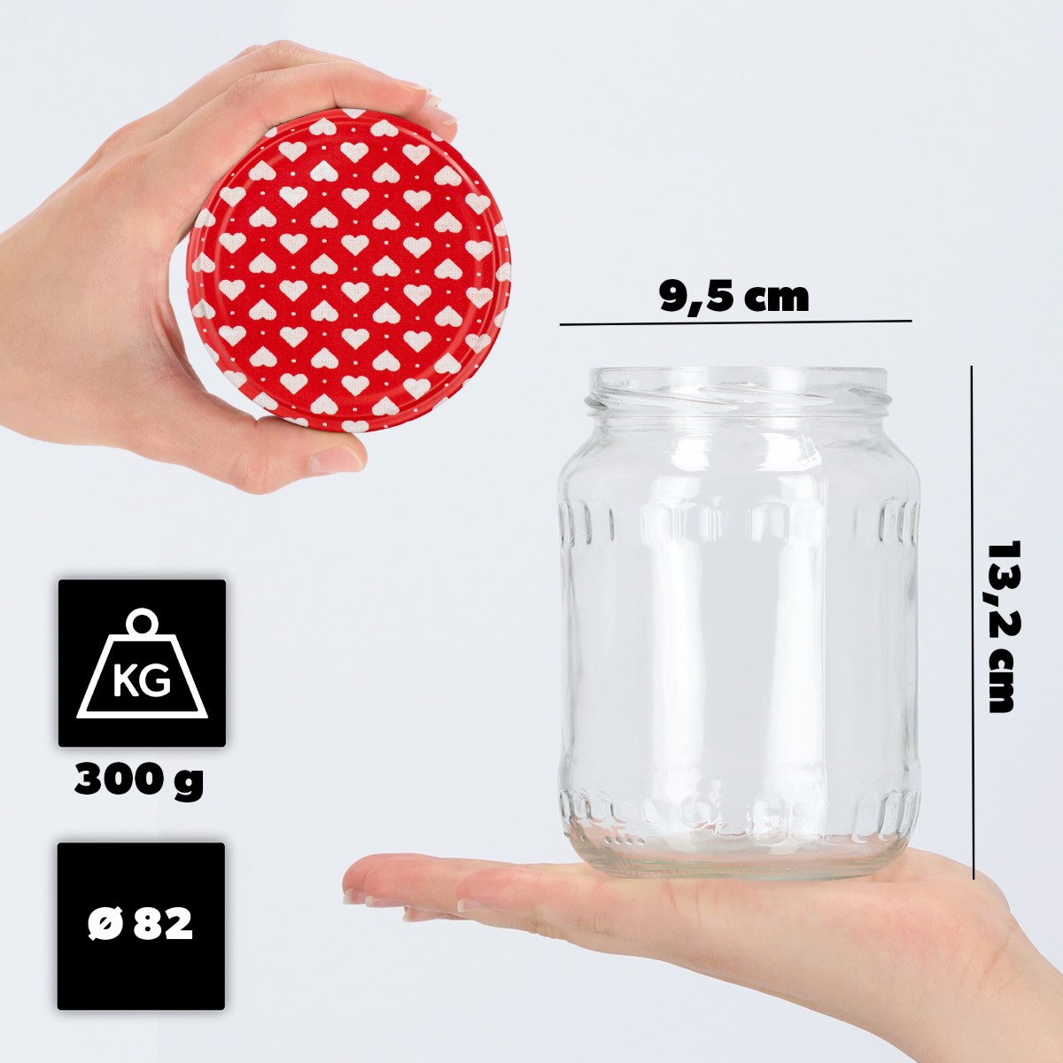 Słoiki na przetwory Jukka 720ml 24szt fi 82 mm + wieczka "Serca"