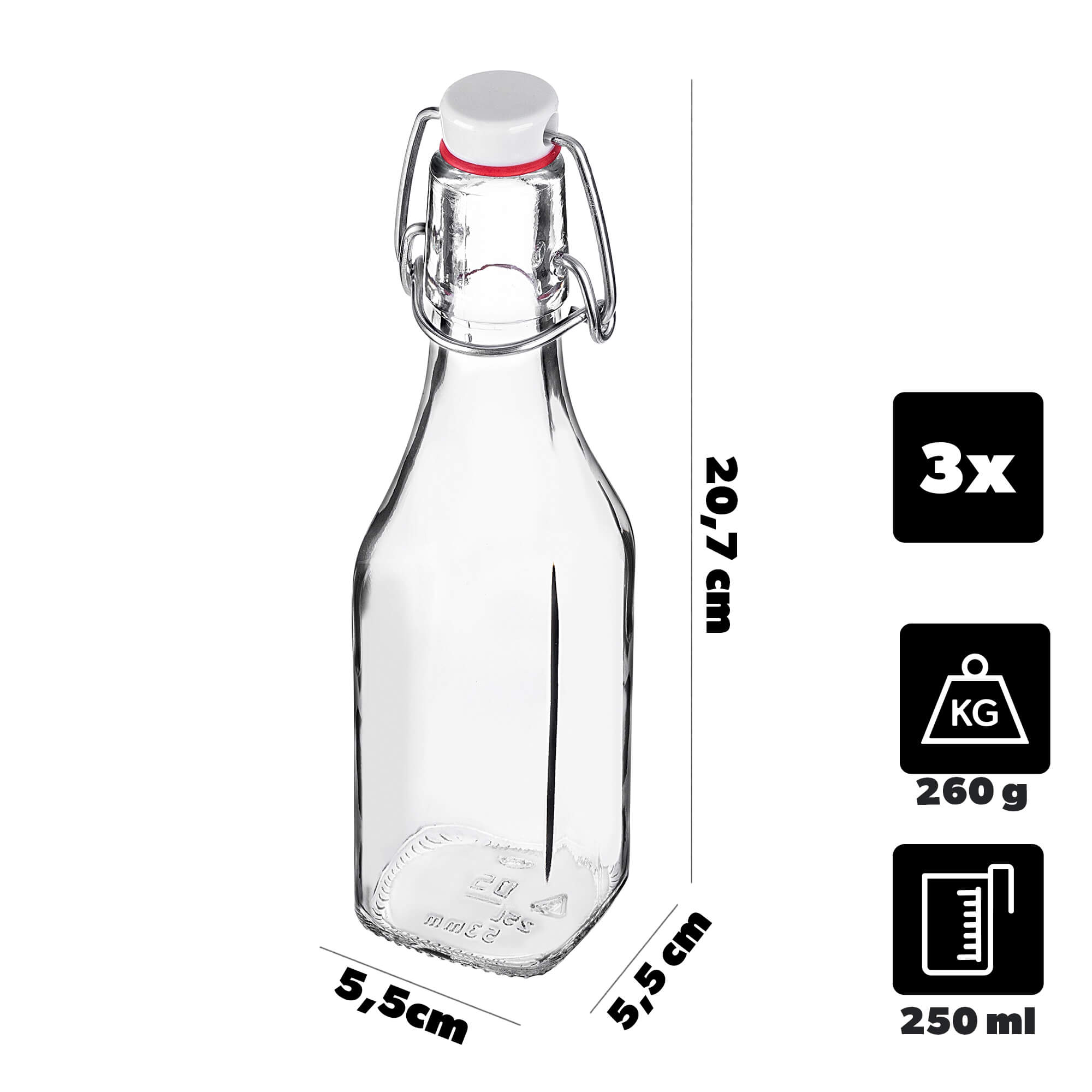 Szklana butelka Nave 250ml z korkiem mechanicznym 3 szt.