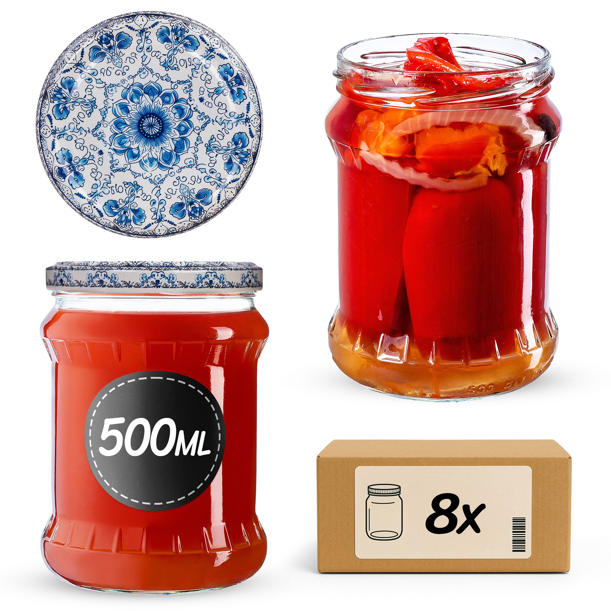 Słoiki na przetwory Kisko 500ml fi 82 mm 8szt + wieczko Ceramics 2
