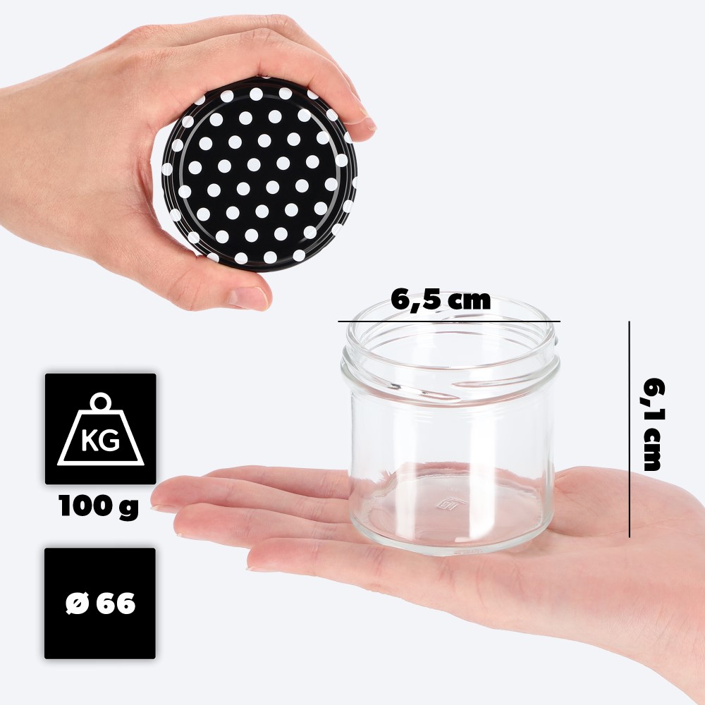 Słoiki Vigo 140ml 20szt fi 66 mm + wieczko "Czarny groszek"