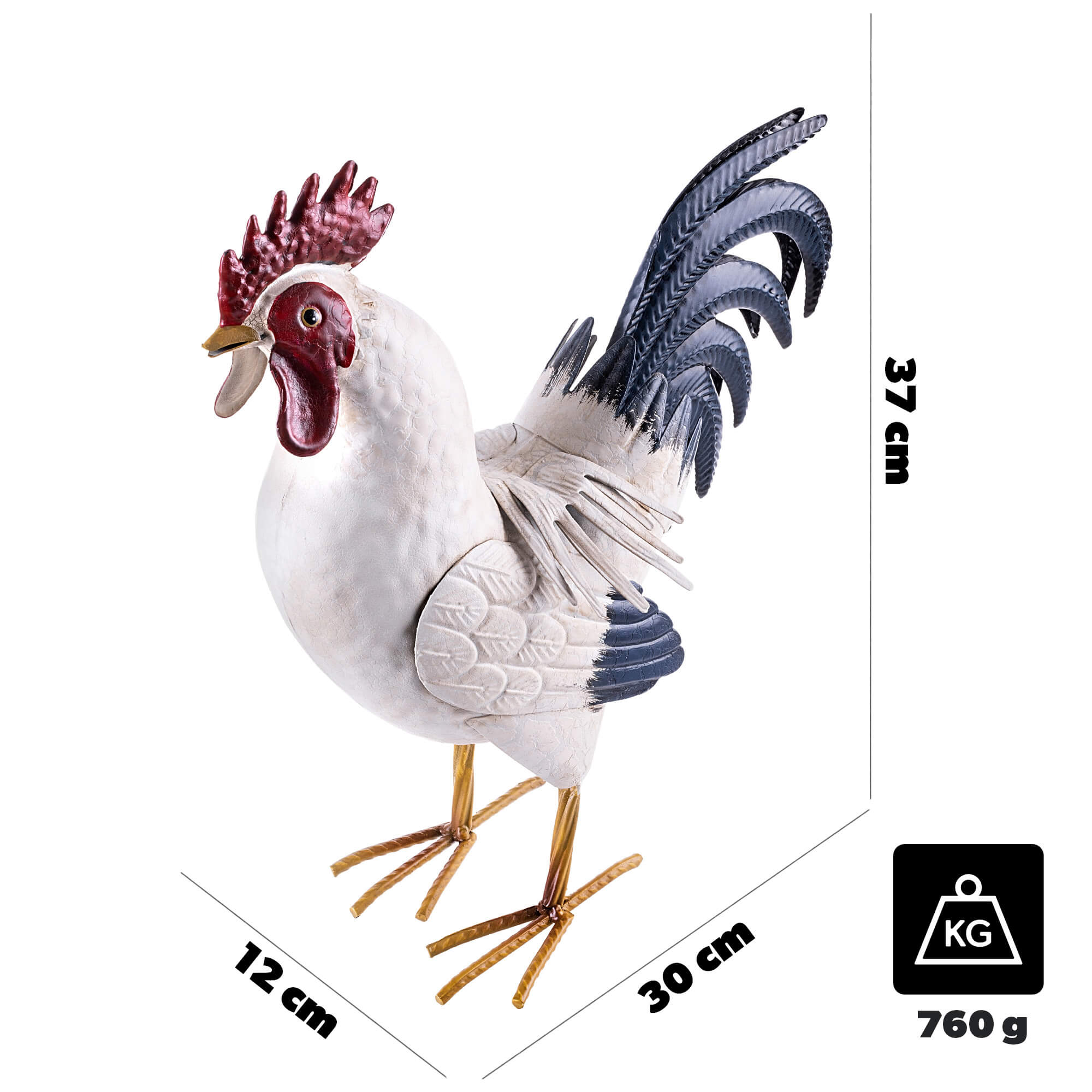 Figura ogrodowa Esson kogut biały stalowa 37 cm