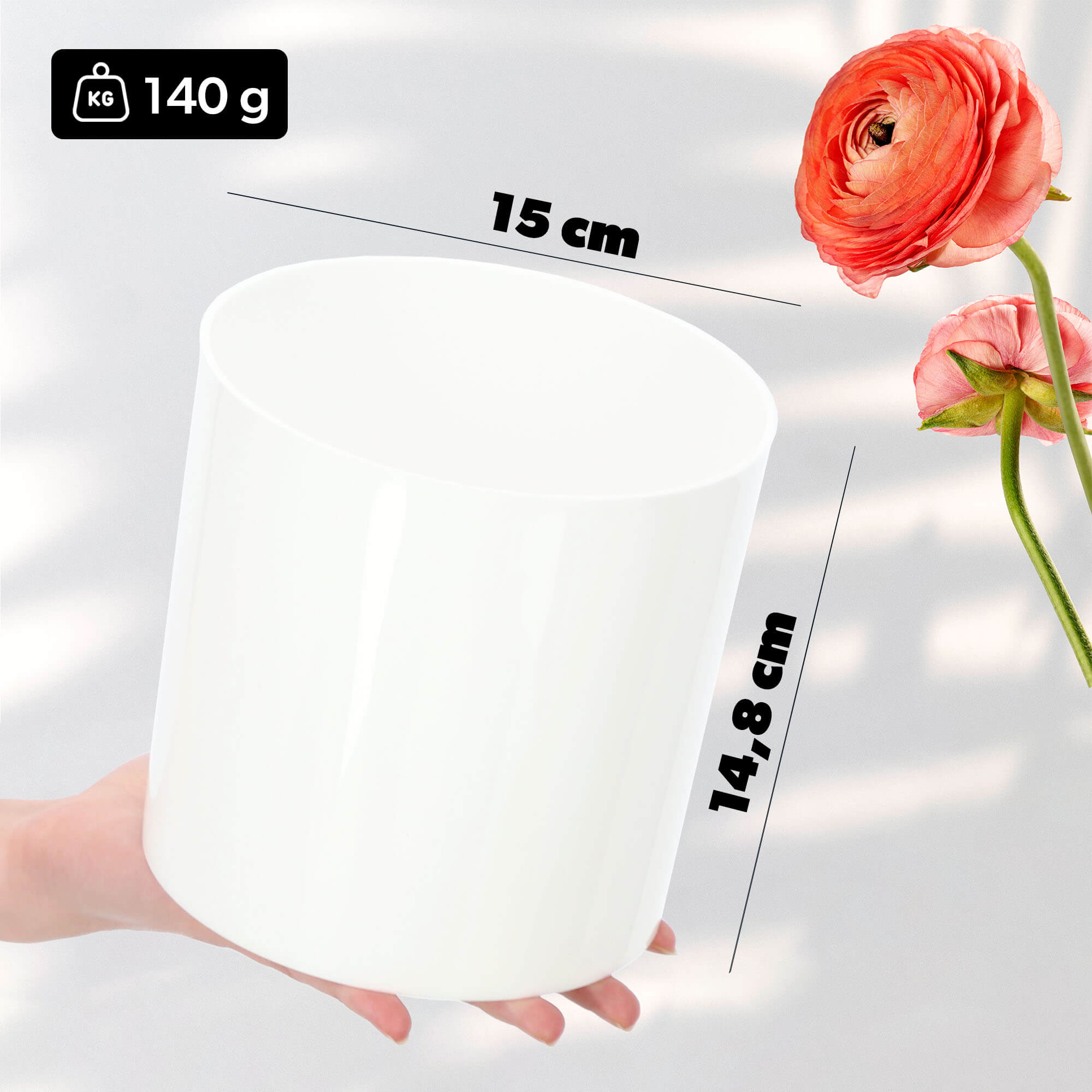 Doniczka na kwiaty okrągła Figari 15 cm, biała