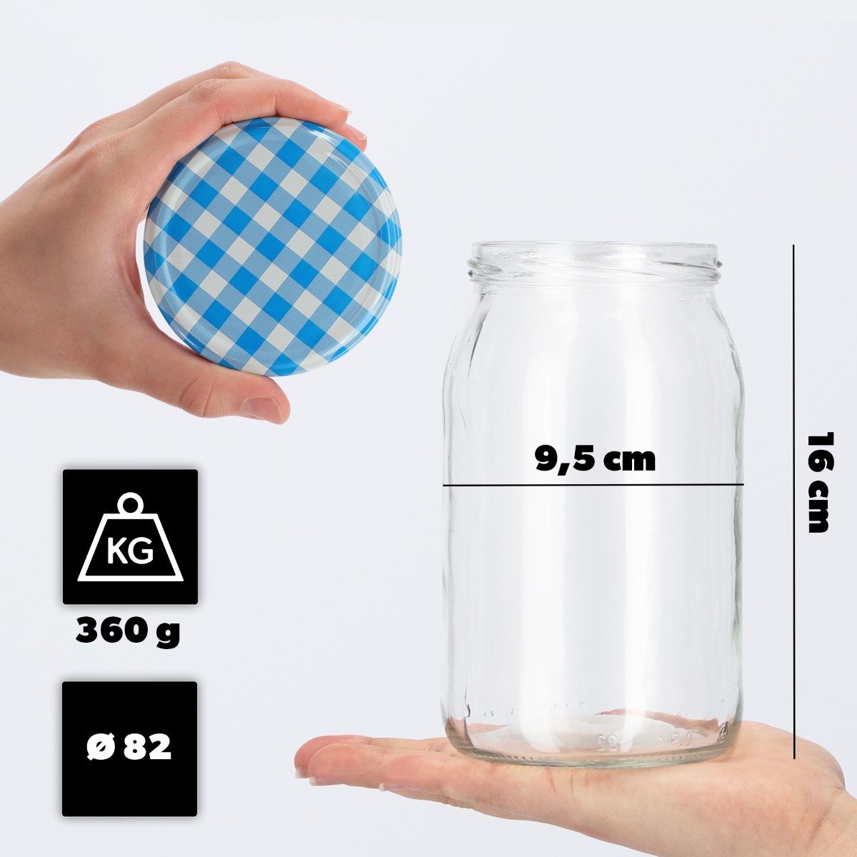 Słoiki na przetwory Simo 900ml 24szt fi 82 mm + wieczka "Niebieska Krata"
