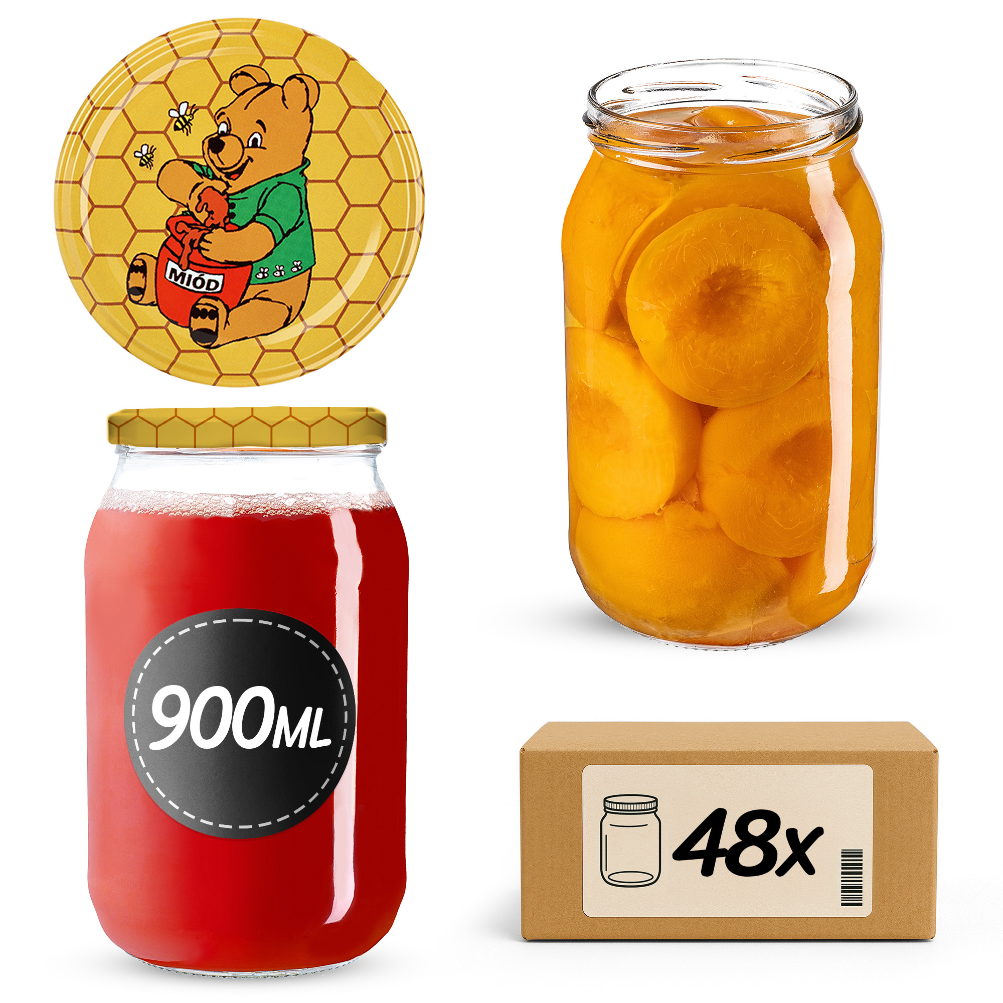 Słoiki na przetwory Simo 900ml 48szt fi 82 mm + wieczka "Miód"