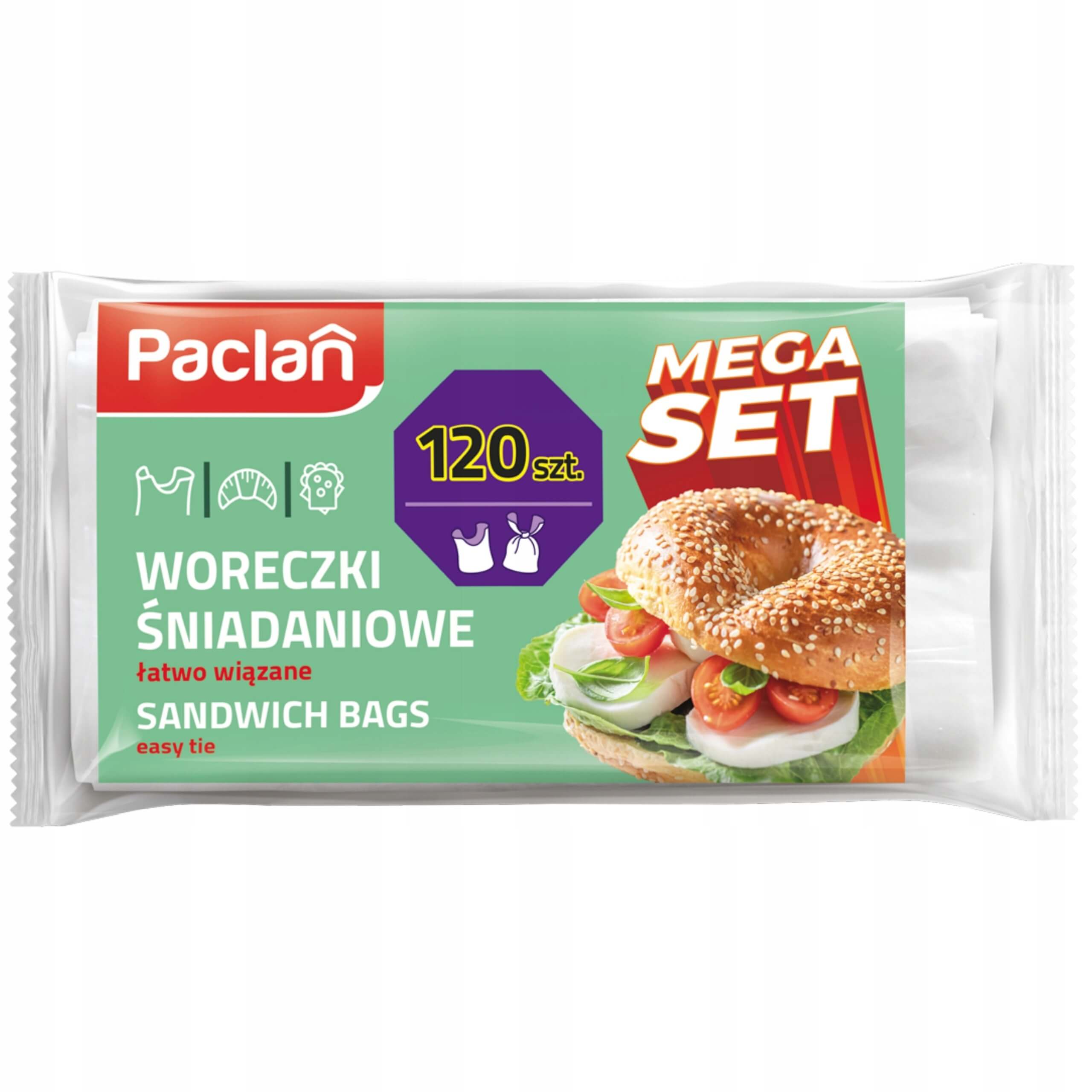 Paclan Mega Set Woreczki śniadaniowe zawiązywane 120 szt.