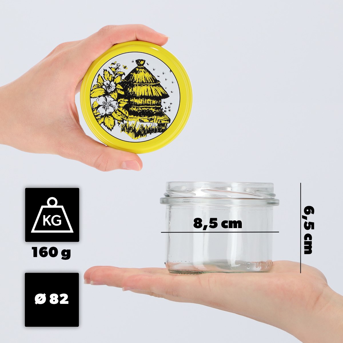 Słoiki na przetwory Tartu 235ml 20szt fi 82 mm + wieczka "Pszczoły"