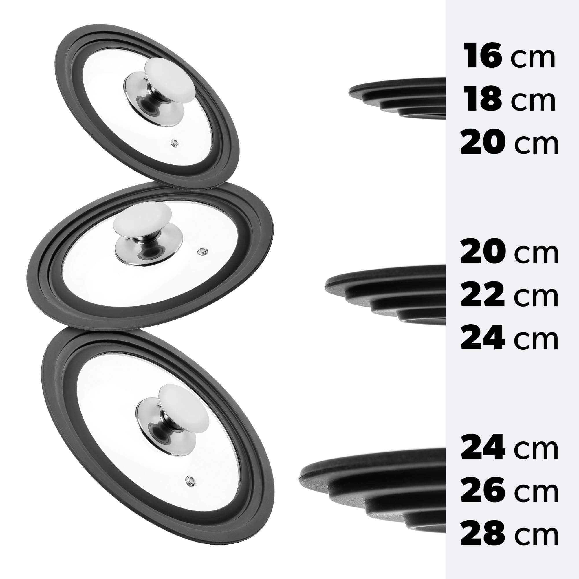 Pokrywa szklana multisize Aiola na garnek 24-28 cm z srebrnym uchwytem