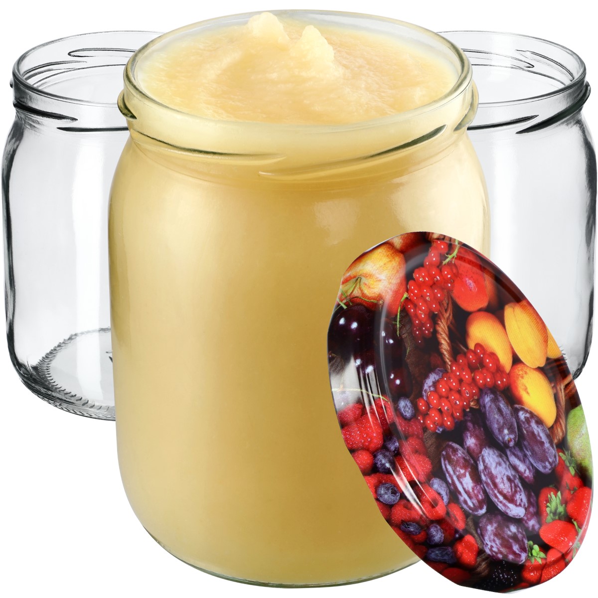 Słoiki Senna 540ml 48szt fi 82 mm + wieczka "Owoce"
