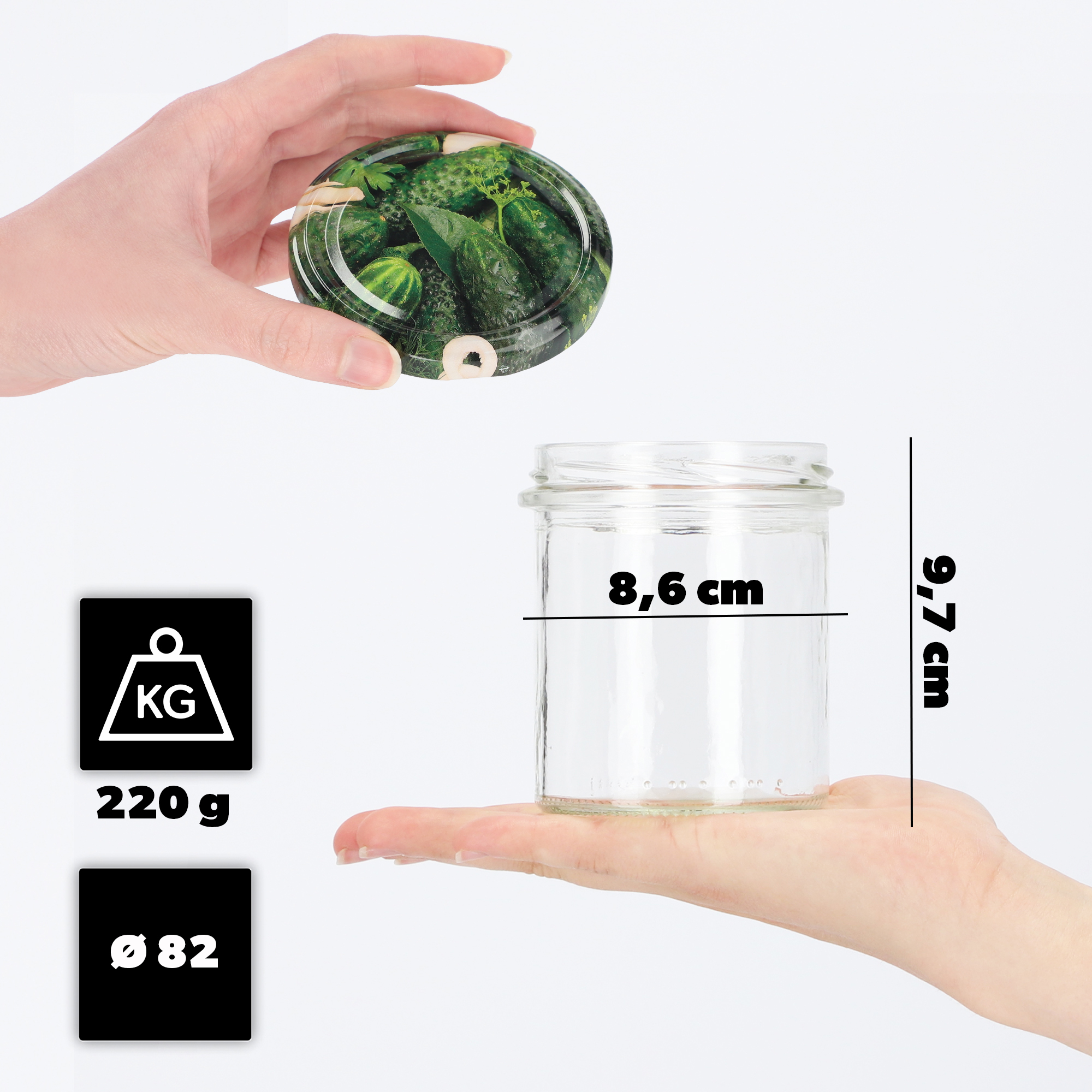 Słoiki na przetwory Avila 350ml 20szt fi 82 mm + wieczka "Ogórki II"