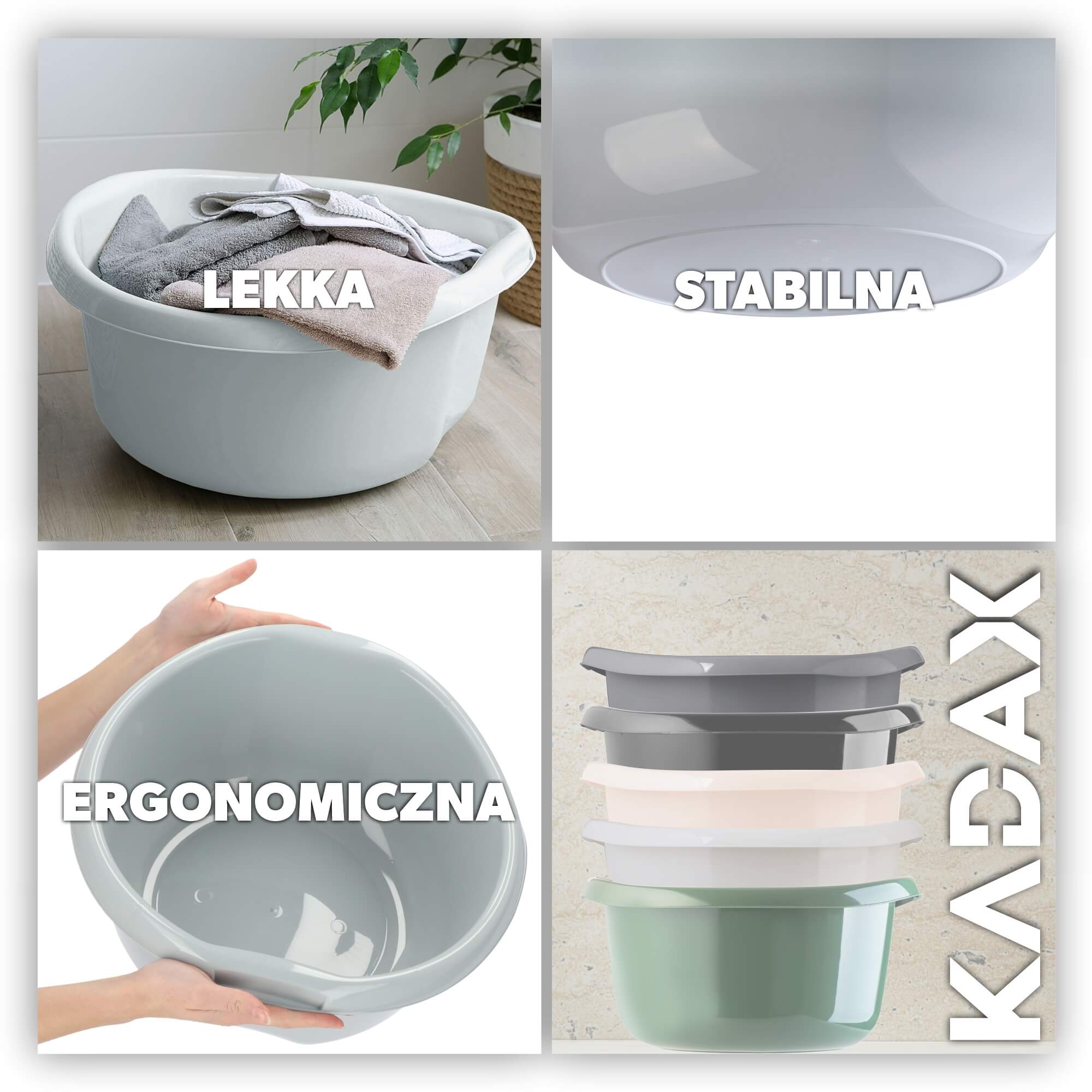 Miednica plastikowa z uchwytami 15L, szara