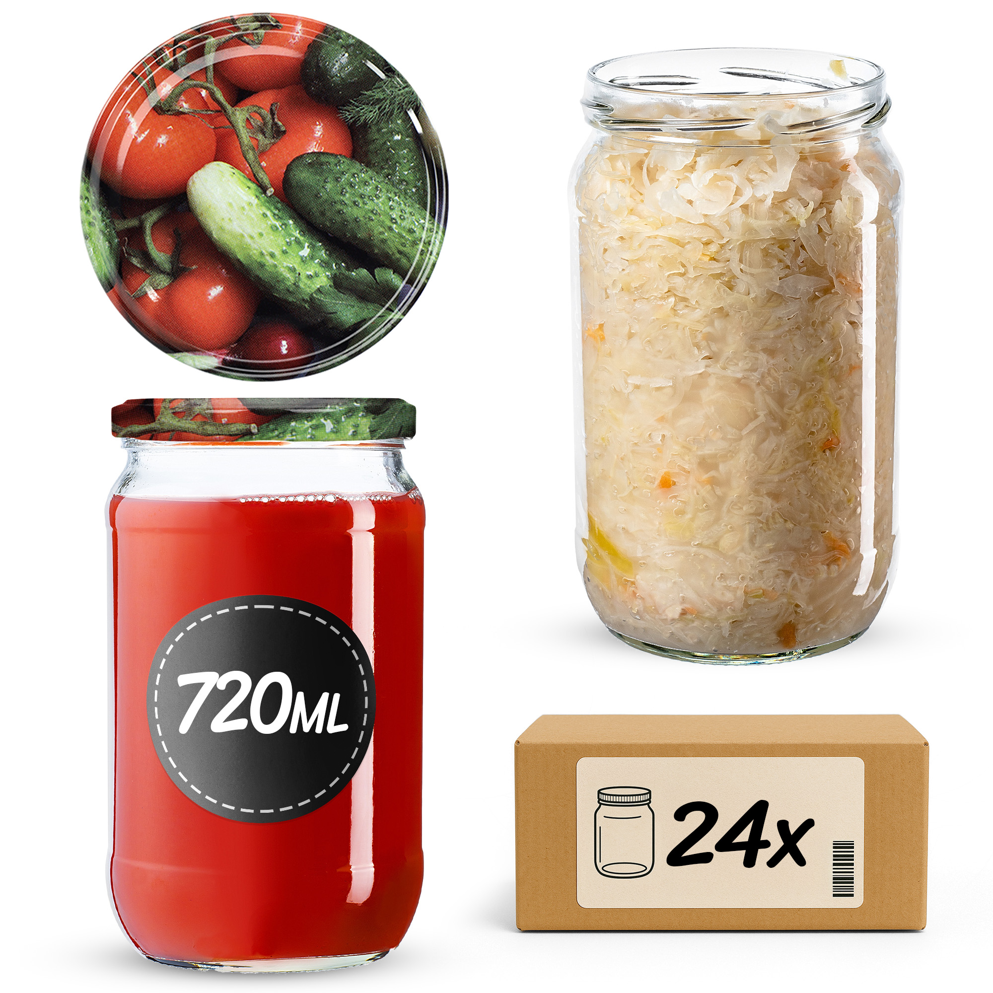 Słoiki na przetwory Niva 720ml 24szt fi 82 mm + wieczka "Warzywa"