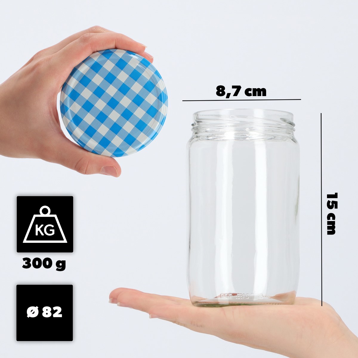 Słoiki na przetwory Niva 720ml 16szt fi 82 mm + wieczka "Niebieska Krata"