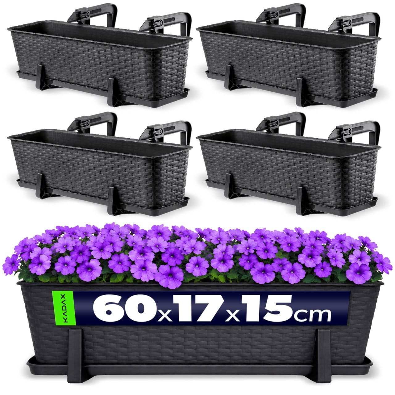 Skrzynka balkonowa z uchwytami Castro antracyt 60 cm, 4 szt.