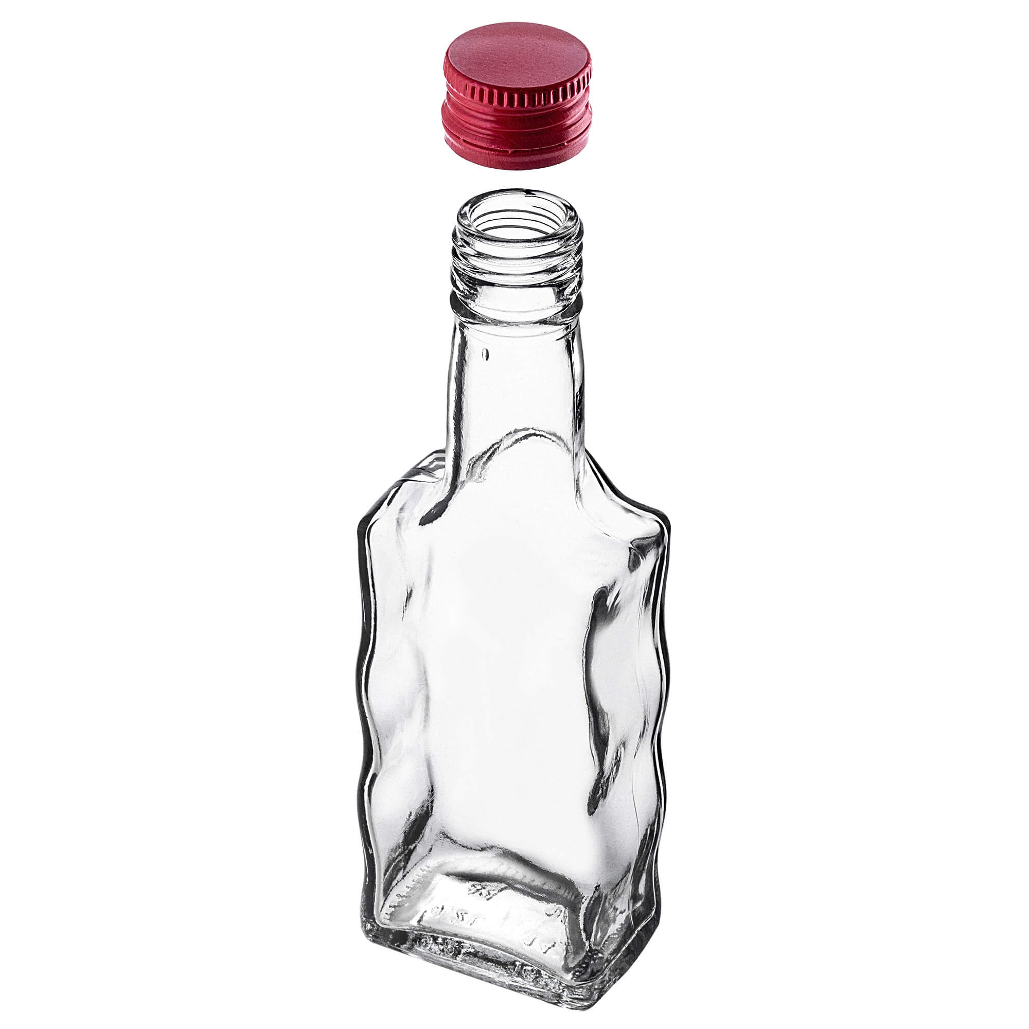 Szklana butelka na nalewkę Fala 200ml z czerwoną zakrętką 50 szt.