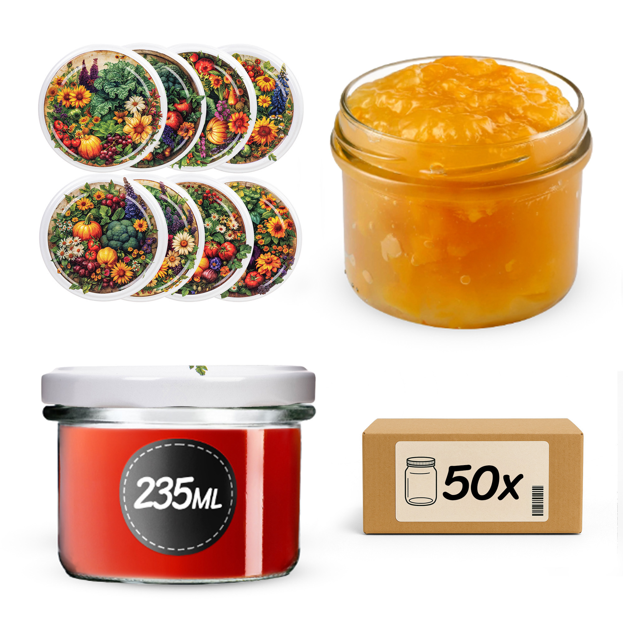 Słoiki na przetwory Tartu 235ml fi 82 mm 50szt + wieczko Warzywny mix