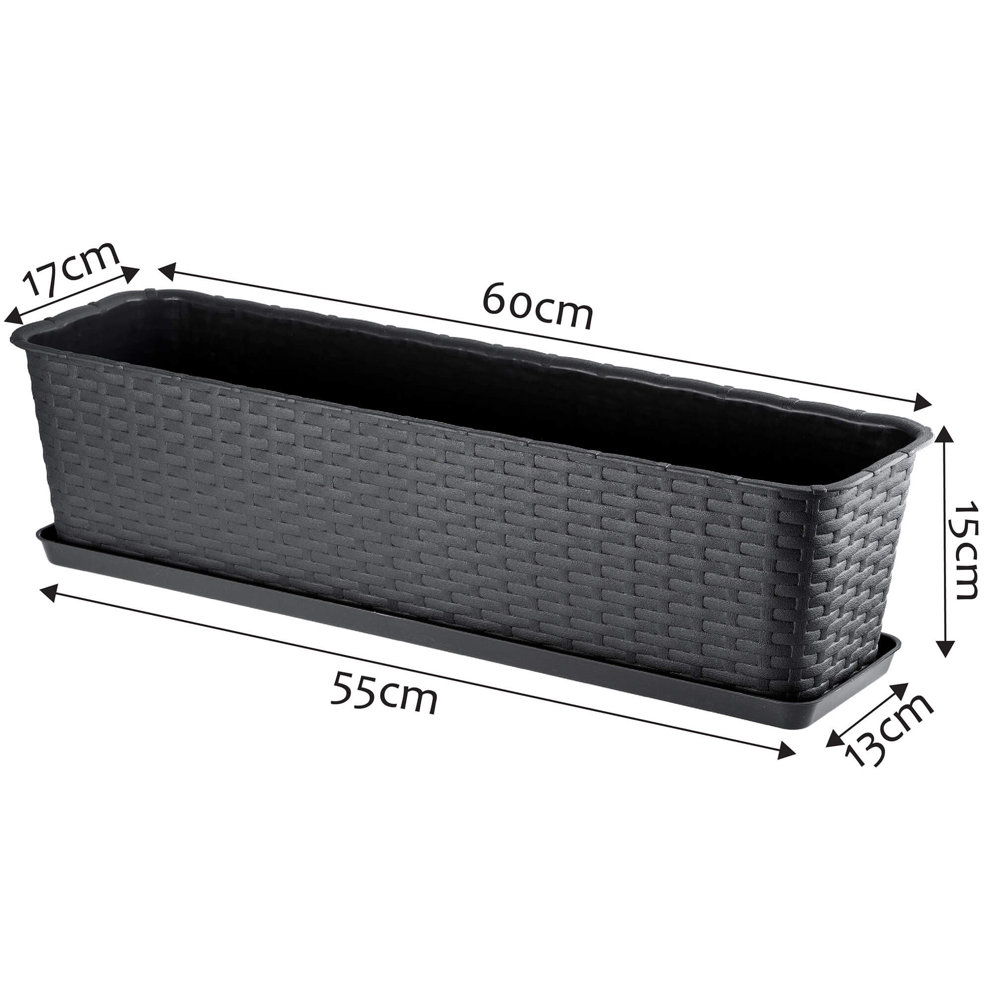 Doniczka balkonowa rattanowa z podstawką Frette 60 cm, antracyt