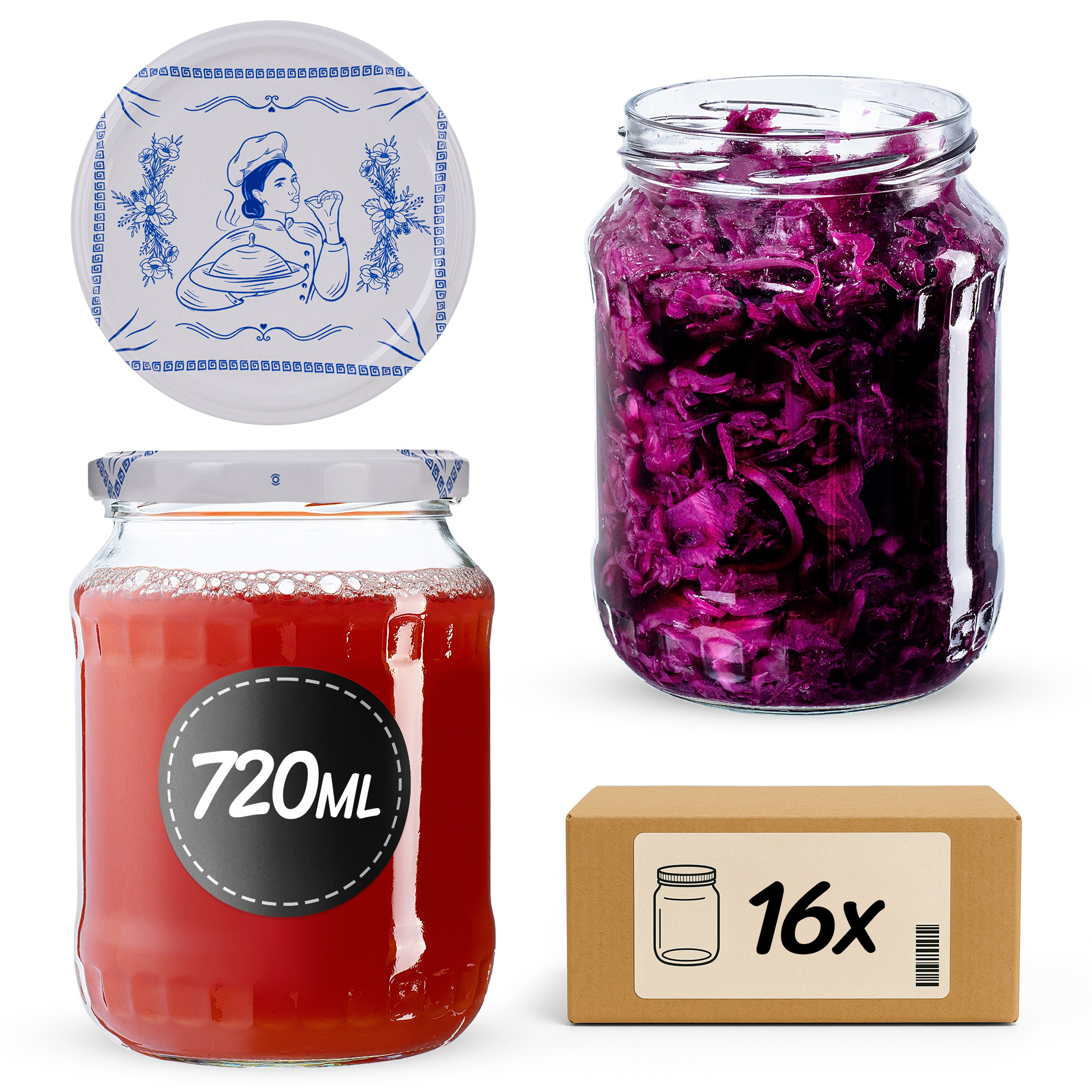 Słoiki na przetwory Jukka 720ml fi 82 mm 16szt + wieczko Makatka